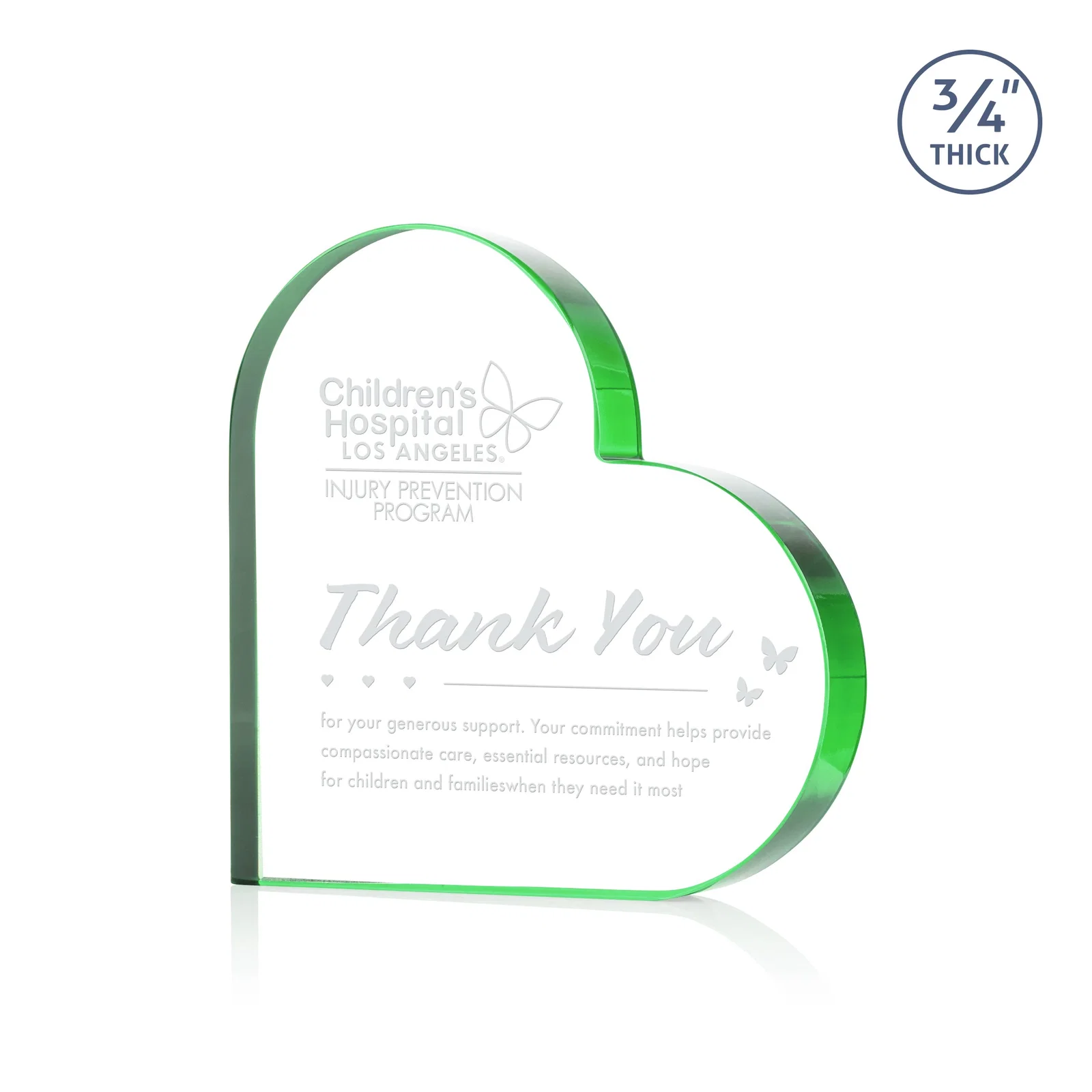 Personalized Starfire Crystal Heart Award With Colored Edge Accents, desk awards for employee recognition