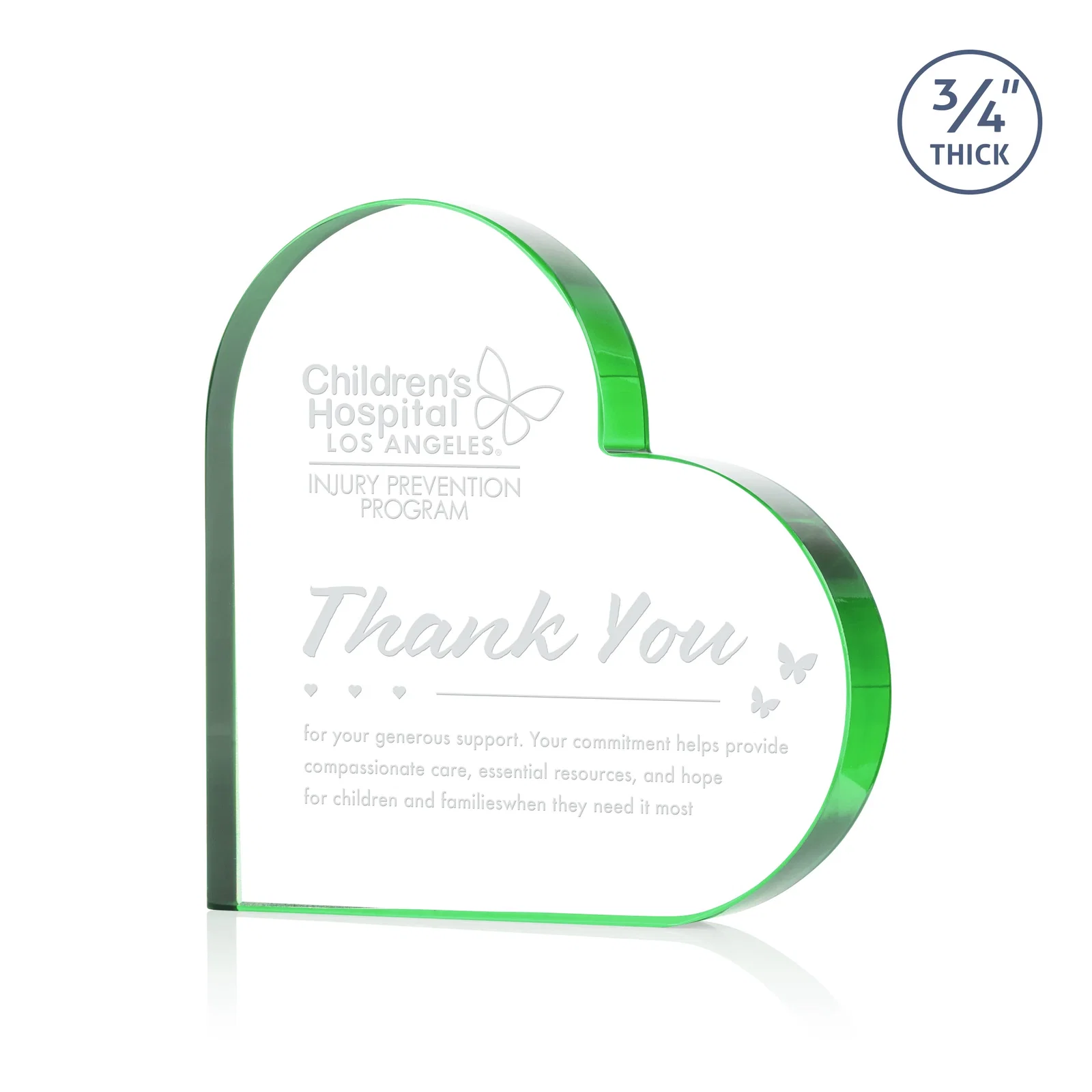 Personalized Starfire Crystal Heart Award With Colored Edge Accents, desk awards for corporate award ceremonies