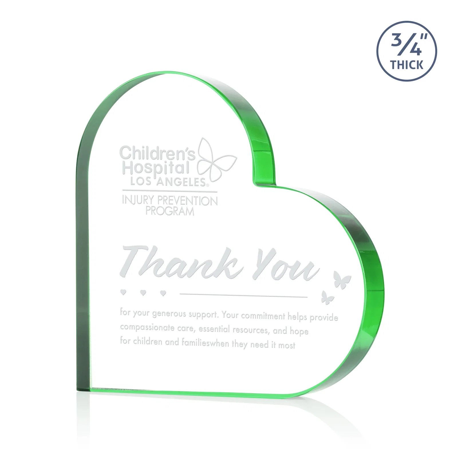 Personalized Starfire Crystal Heart Award With Colored Edge Accents, desk awards for service anniversary gifts