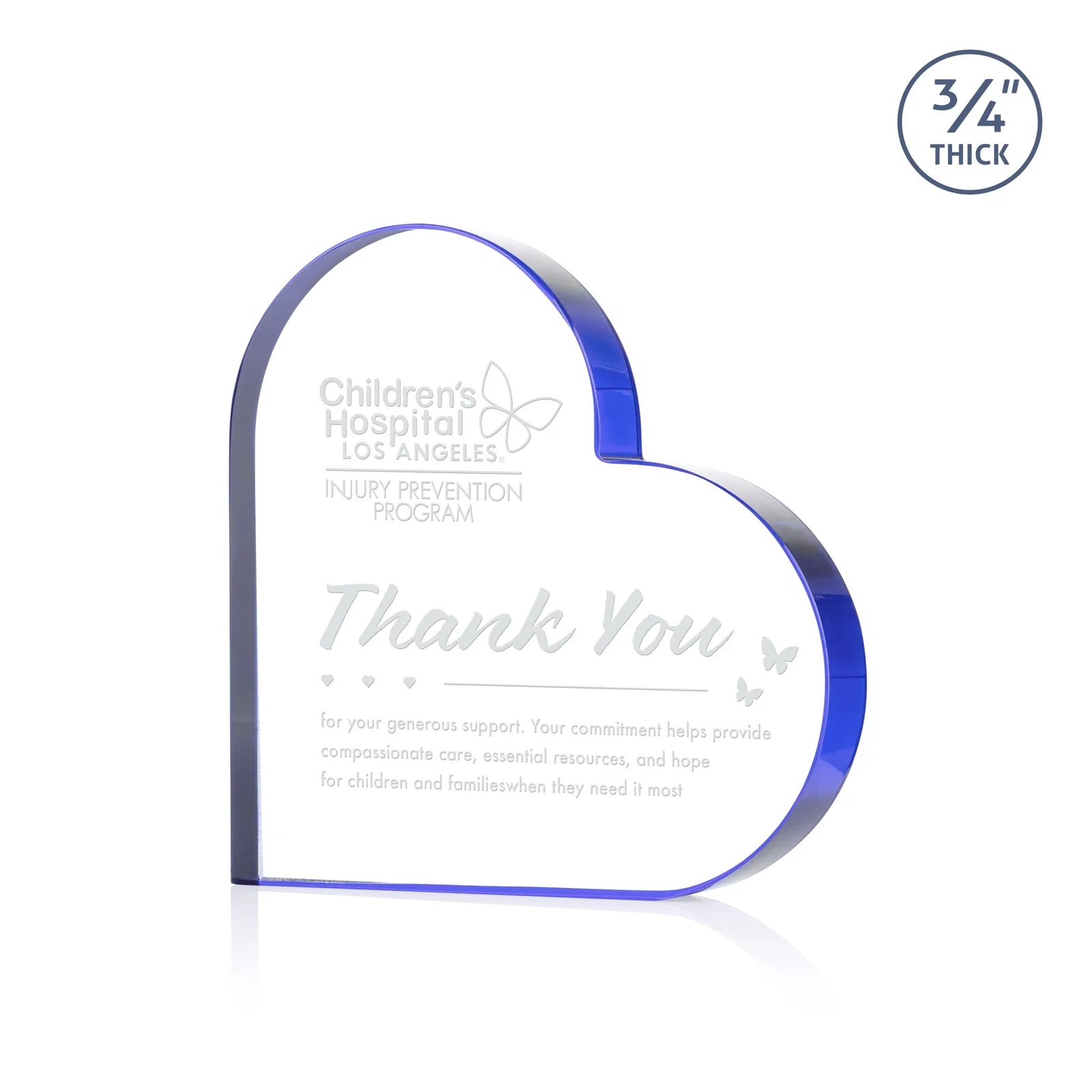 Personalized Starfire Crystal Heart Award With Colored Edge Accents, desk awards for team milestone celebrations