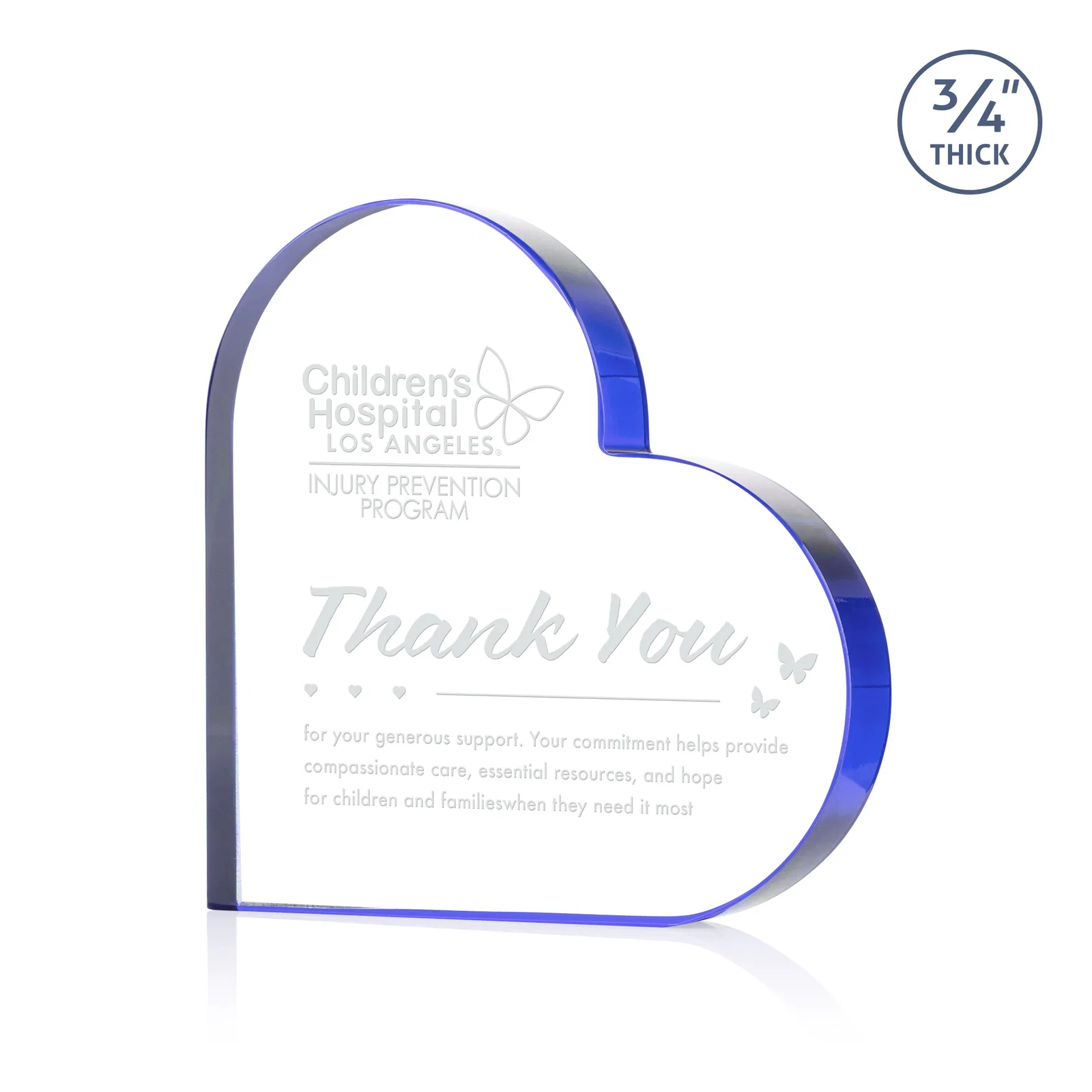Personalized Starfire Crystal Heart Award With Colored Edge Accents, desk awards for donor appreciation