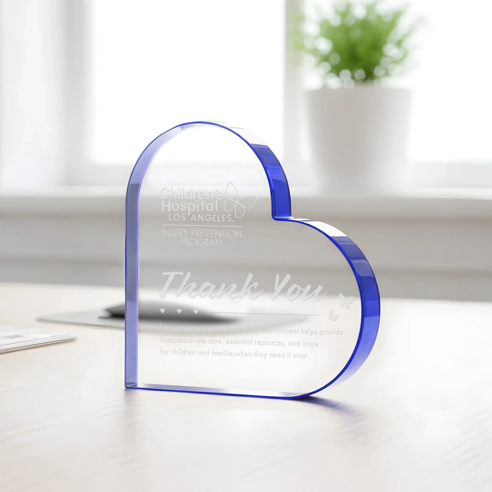 Personalized Starfire Crystal Heart Award With Colored Edge Accents, desk awards for safety achievement programs