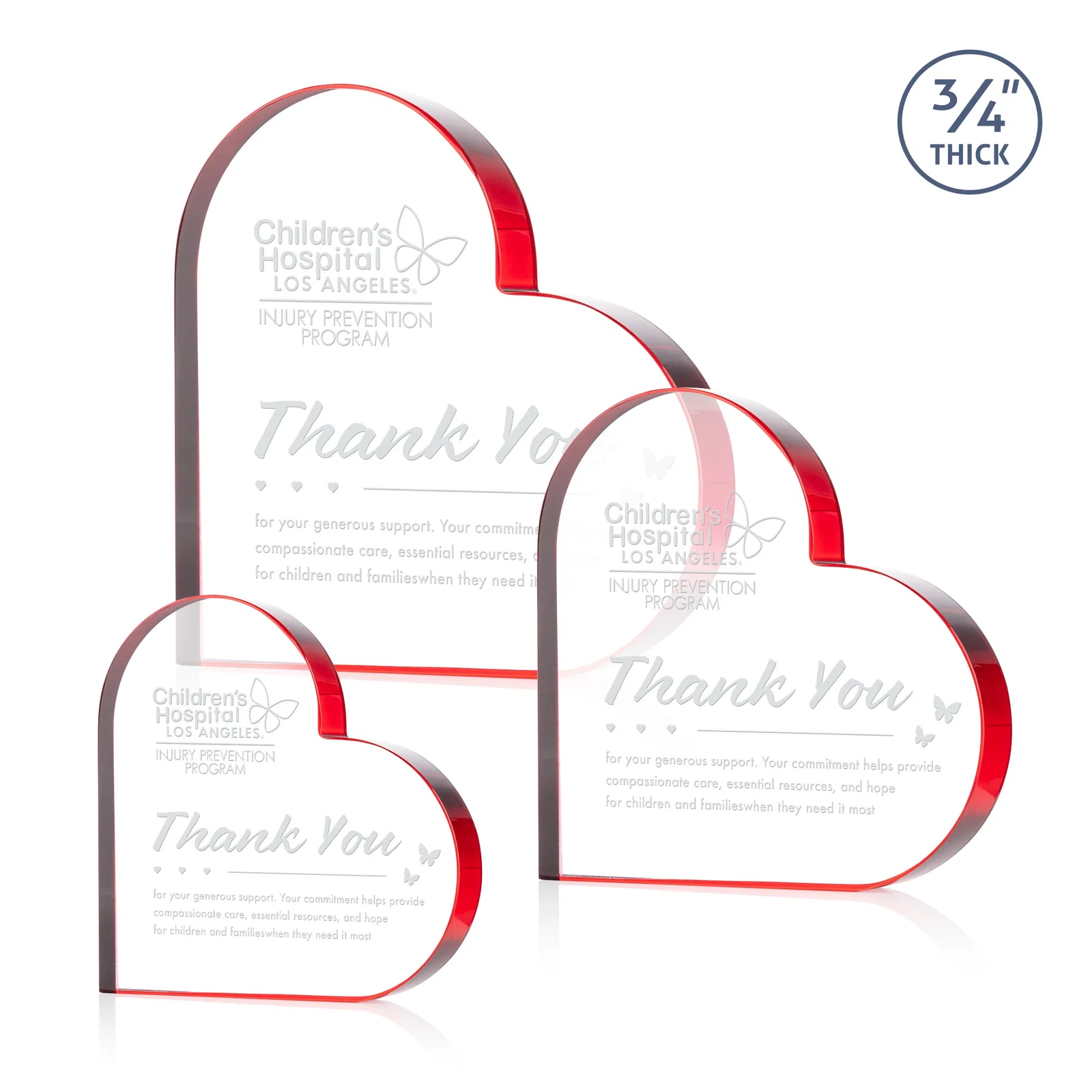 Personalized Starfire Crystal Heart Award With Colored Edge Accents, desk awards for volunteer appreciation