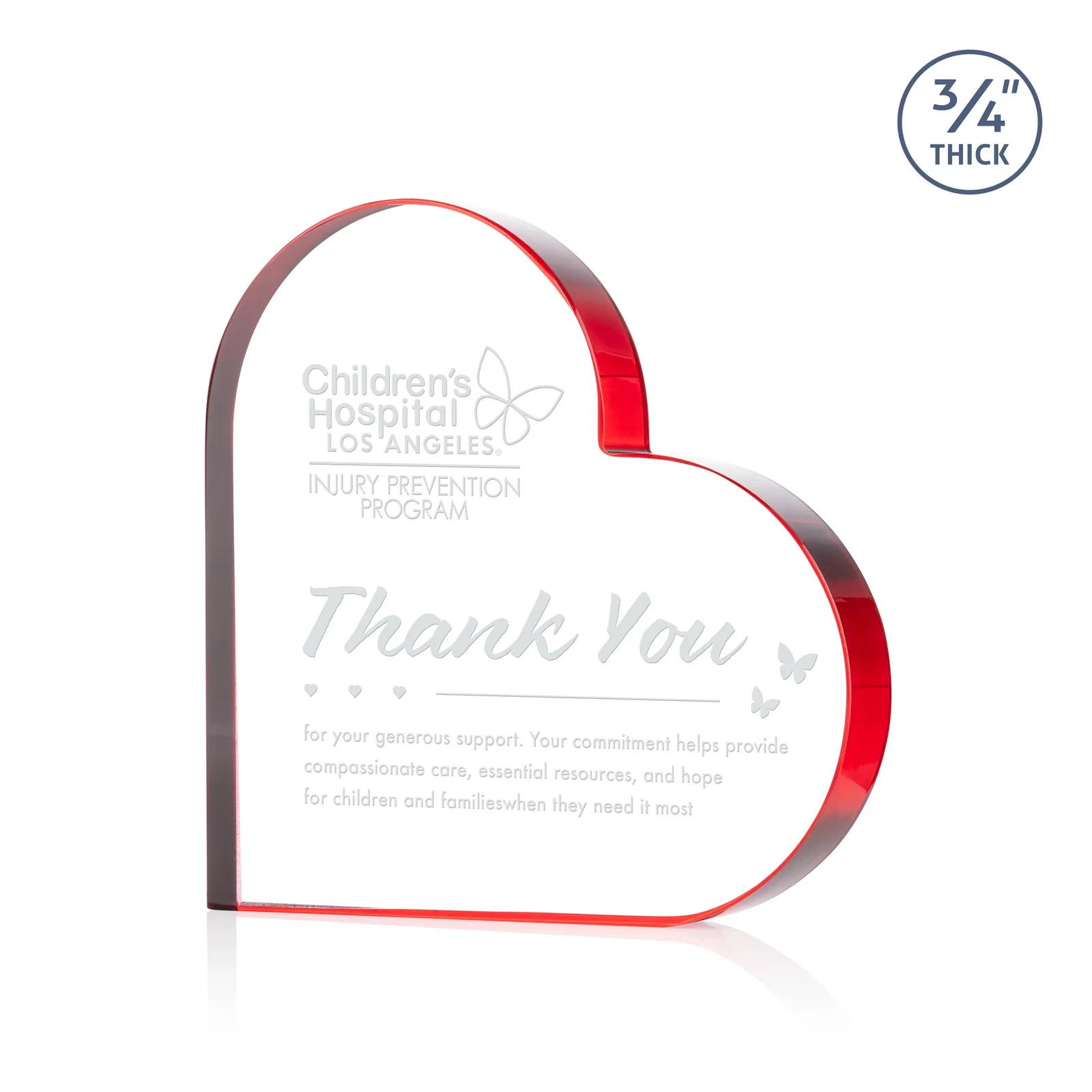 Personalized Starfire Crystal Heart Award With Colored Edge Accents, desk awards for company anniversary events