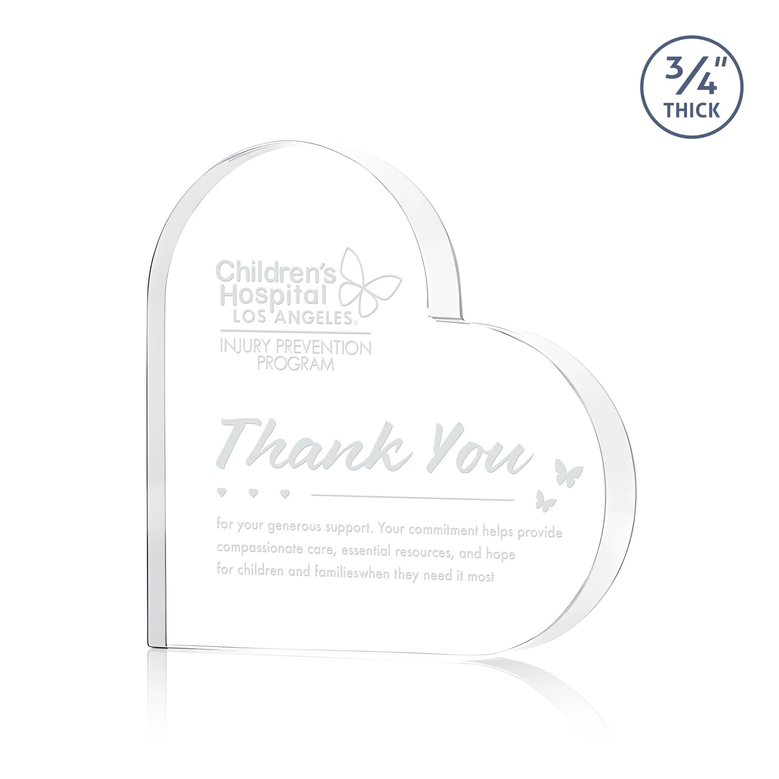 Custom Starfire Crystal Heart Award With Colored Edge Accents, desk awards for service anniversary gifts