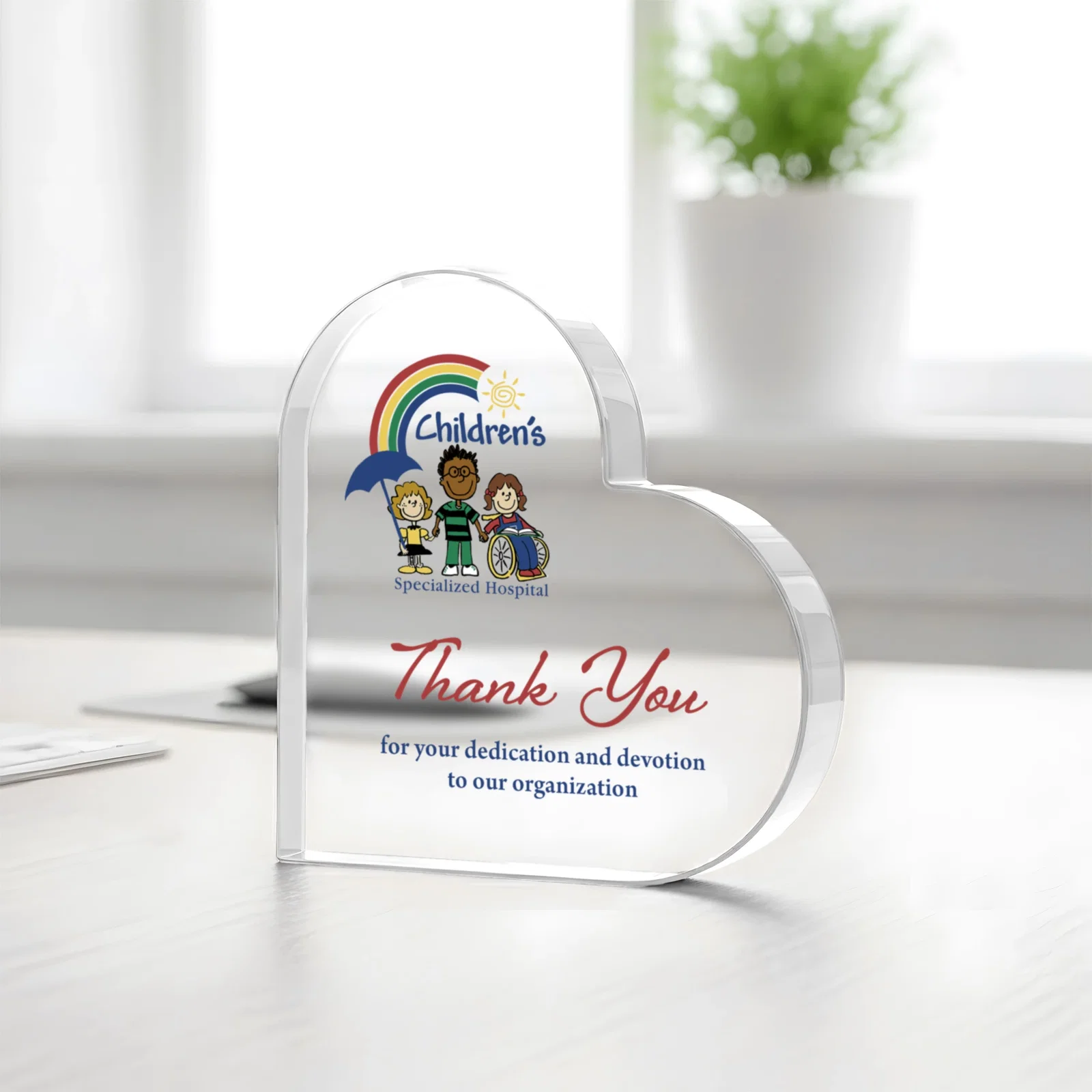 Promotional Starfire Crystal Heart Award With Colored Edge Accents, desk awards for donor appreciation
