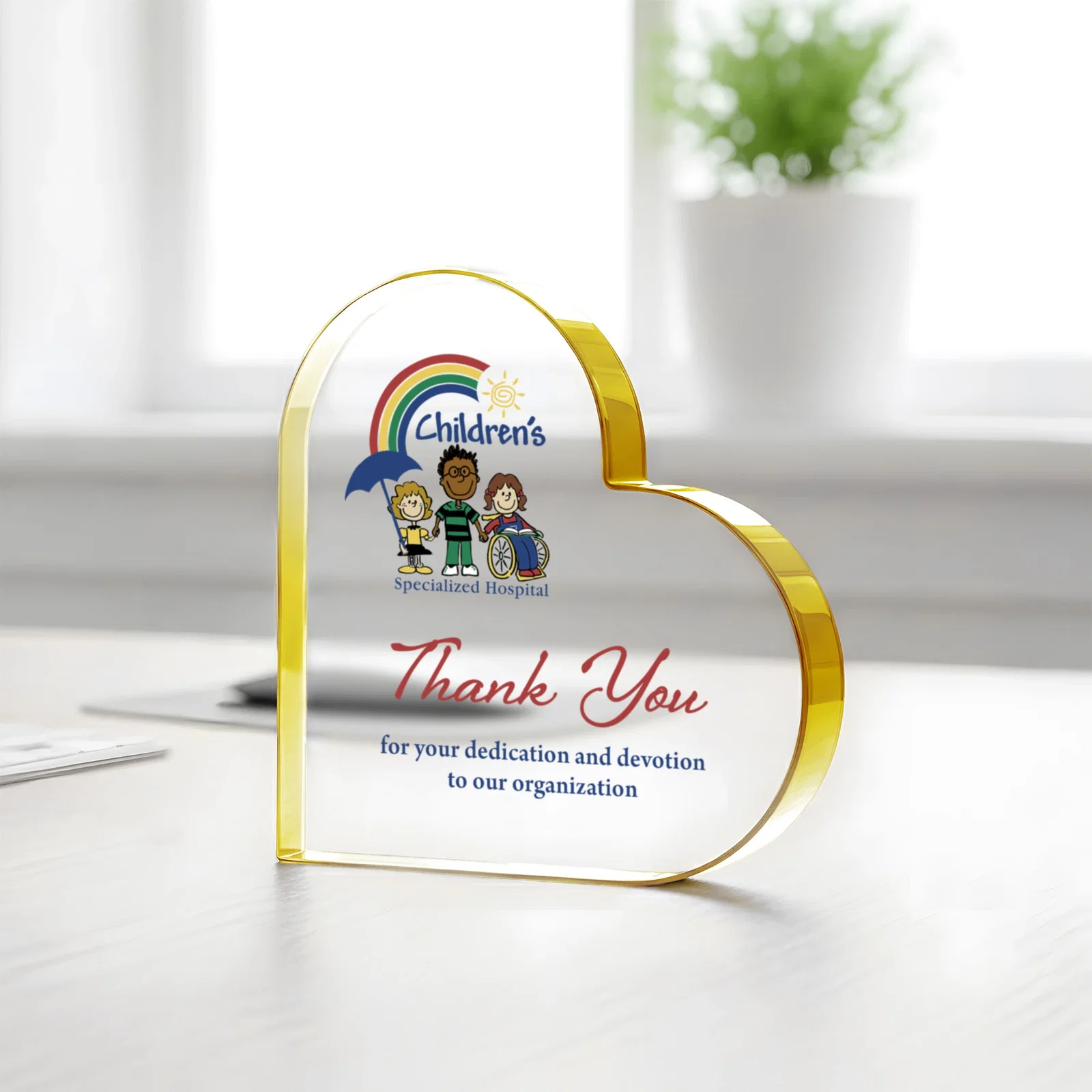 Promotional Starfire Crystal Heart Award With Colored Edge Accents, desk awards for company anniversary events