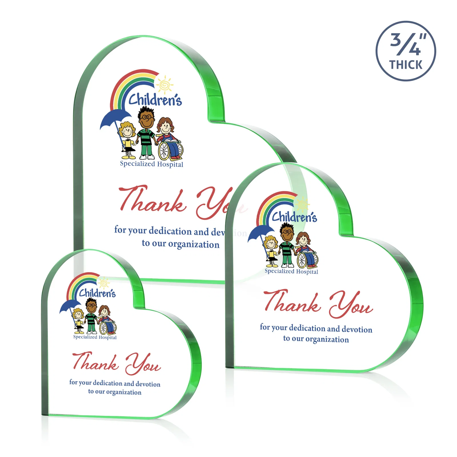 Branded Starfire Crystal Heart Award With Colored Edge Accents, desk awards for employee recognition