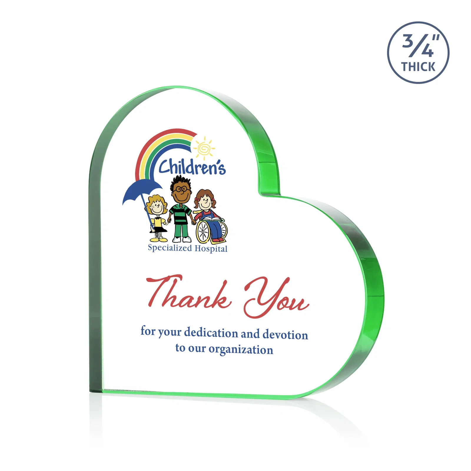 Branded Starfire Crystal Heart Award With Colored Edge Accents, desk awards for service anniversary gifts