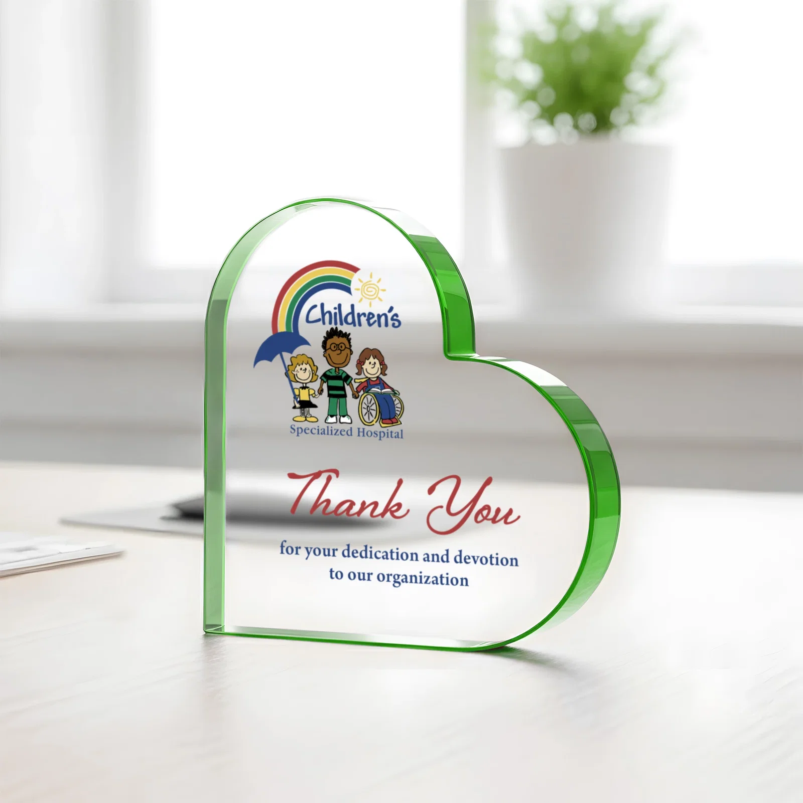 Branded Starfire Crystal Heart Award With Colored Edge Accents, desk awards for retirement presentations