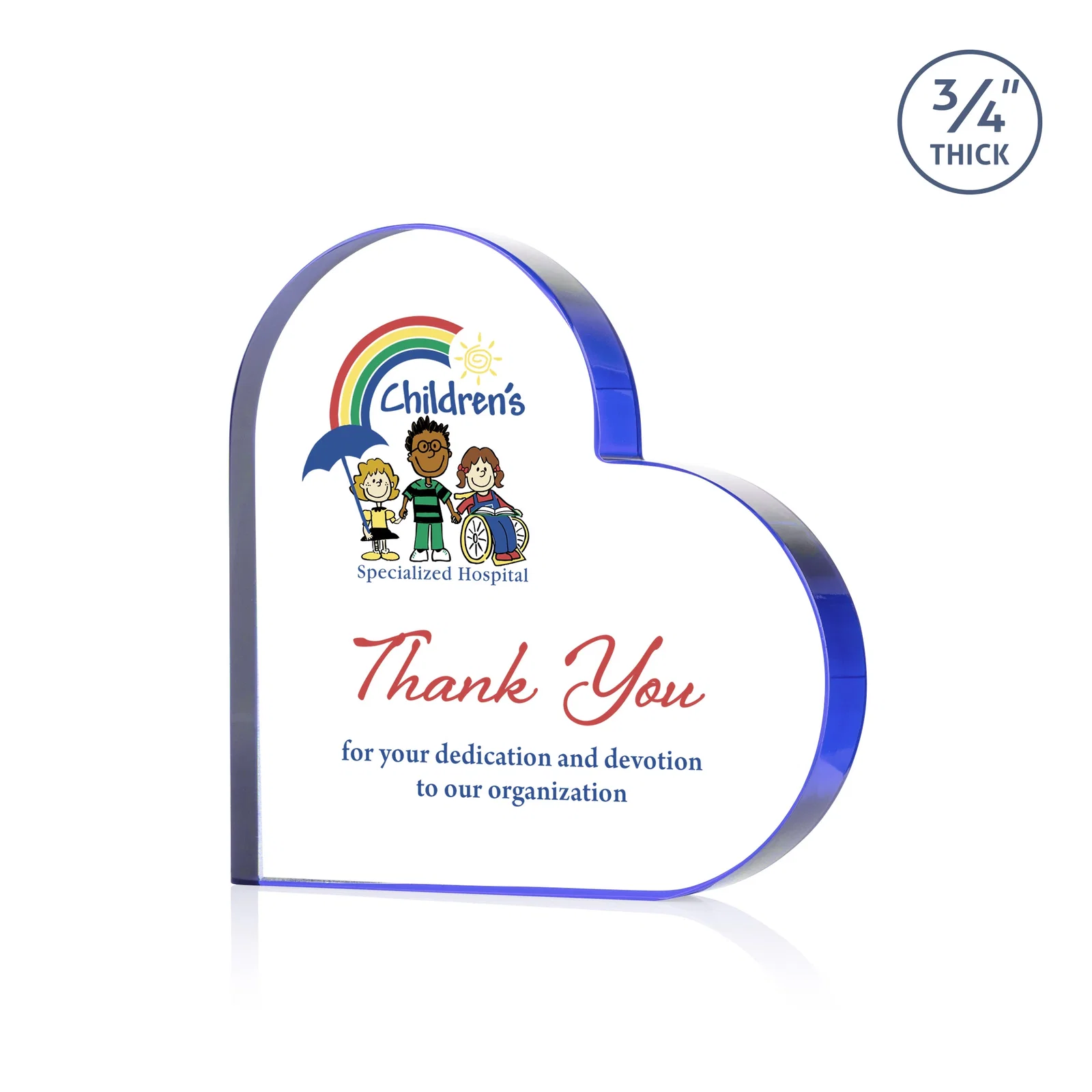 Branded Starfire Crystal Heart Award With Colored Edge Accents, desk awards for donor appreciation
