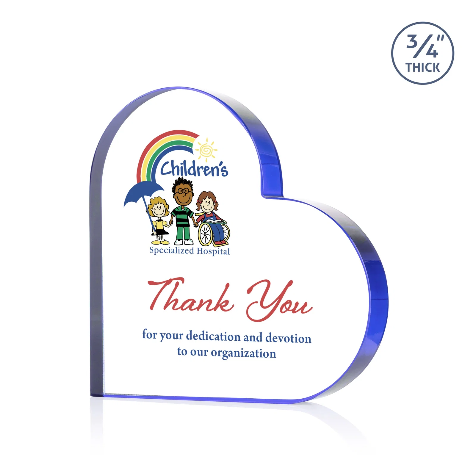 Branded Starfire Crystal Heart Award With Colored Edge Accents, desk awards for graduation ceremonies