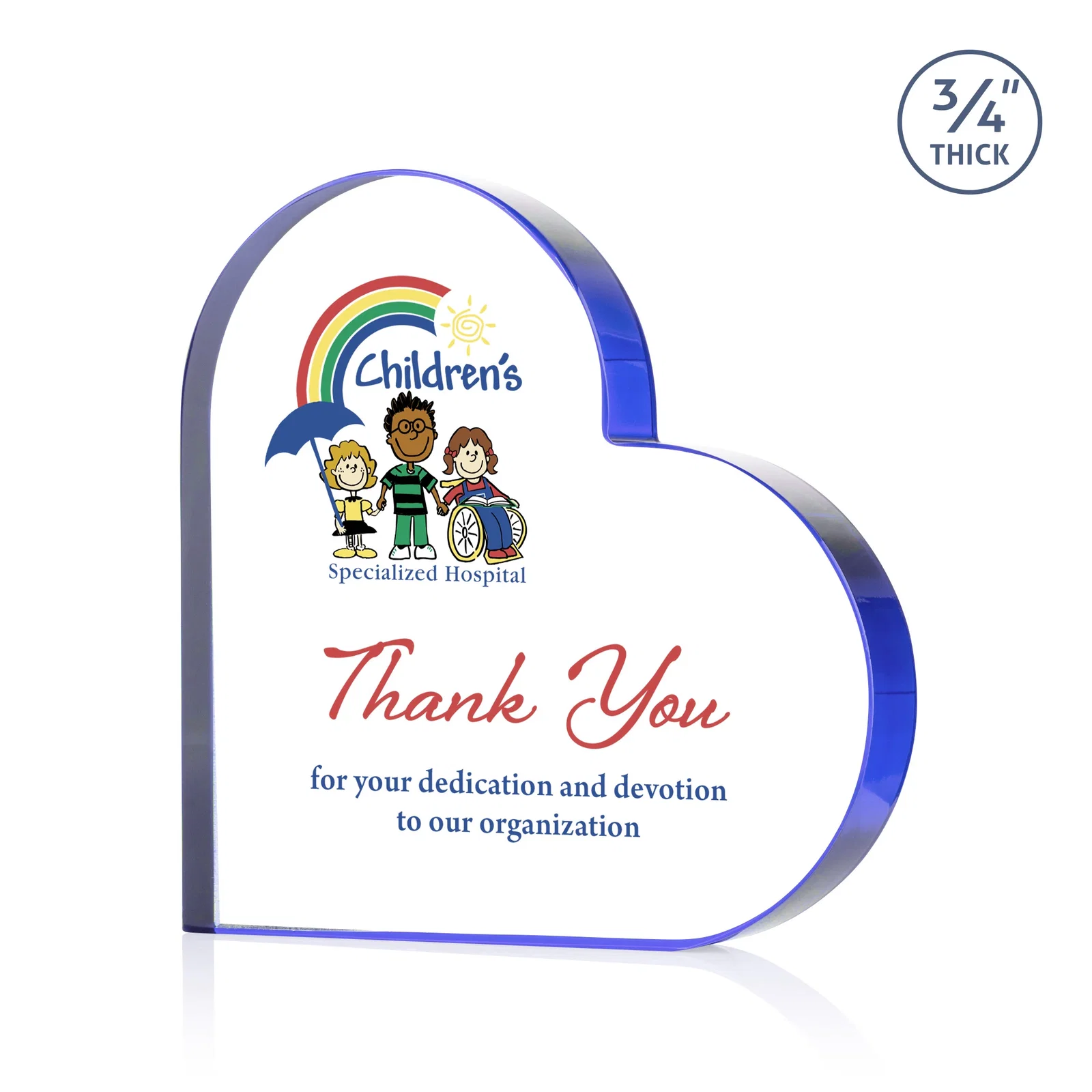 Branded Starfire Crystal Heart Award With Colored Edge Accents, desk awards for safety achievement programs