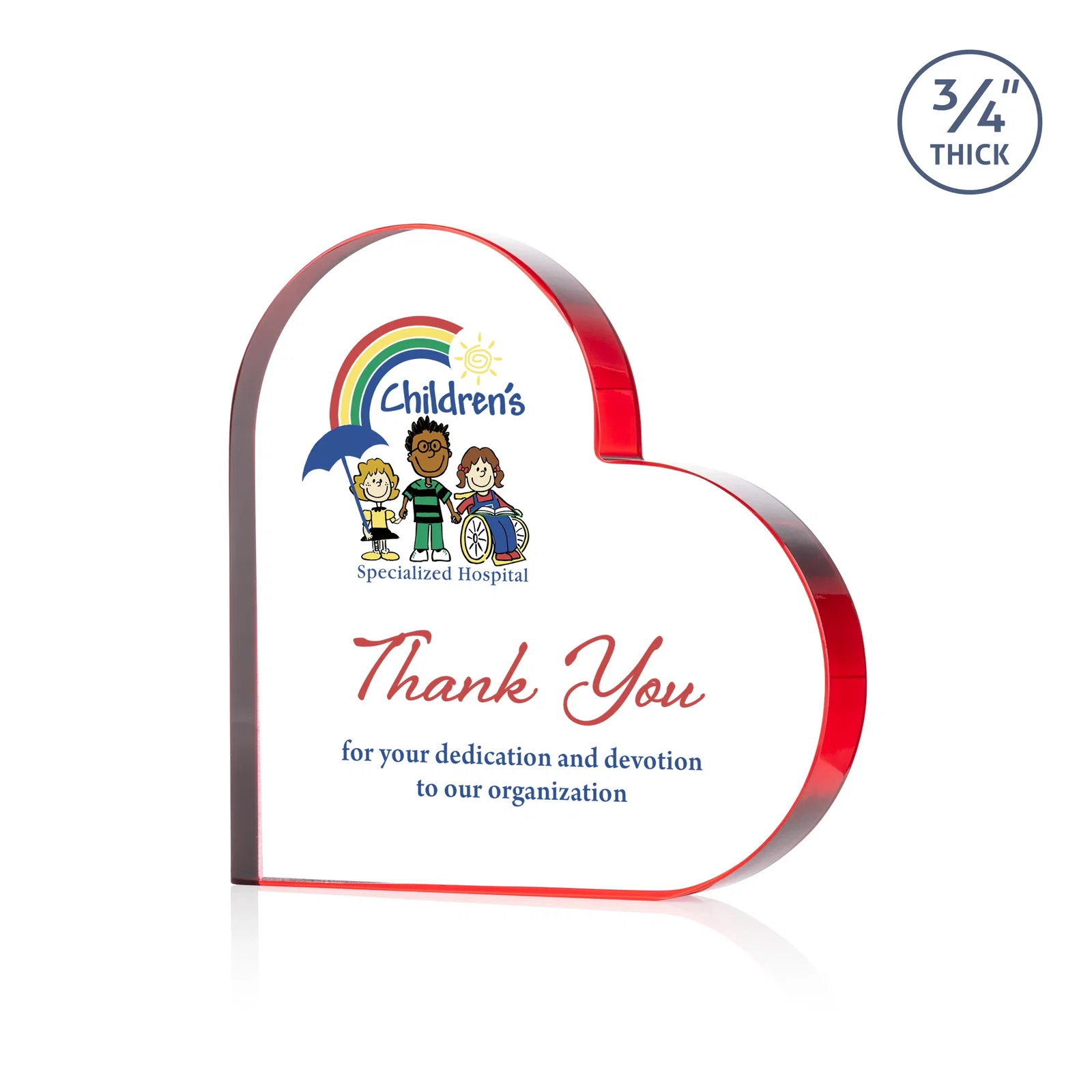 Branded Starfire Crystal Heart Award With Colored Edge Accents, desk awards for company anniversary events