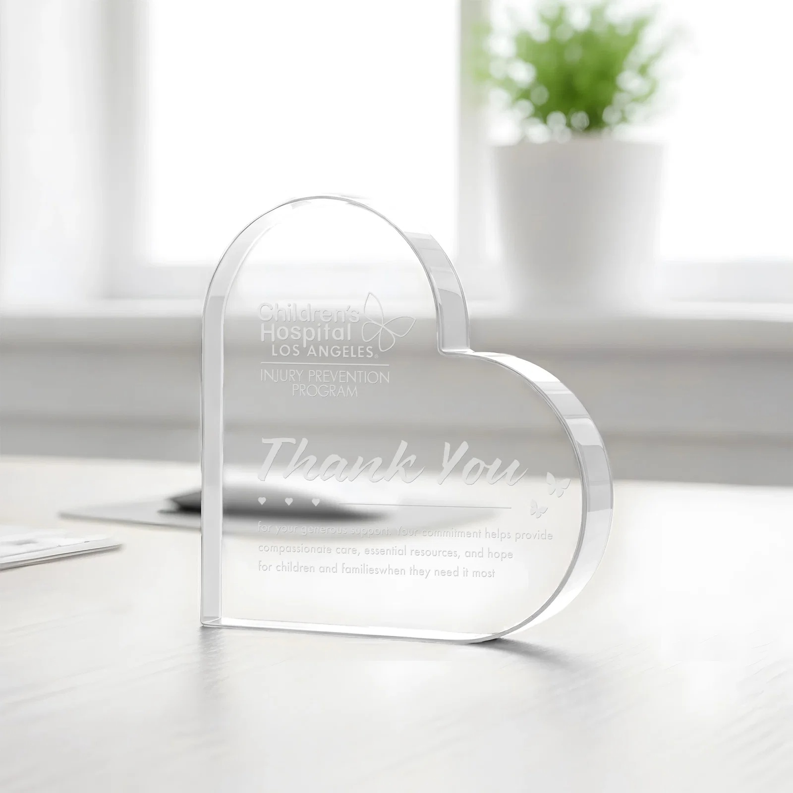 Custom Starfire Crystal Heart Award With Colored Edge Accents, desk awards for team milestone celebrations