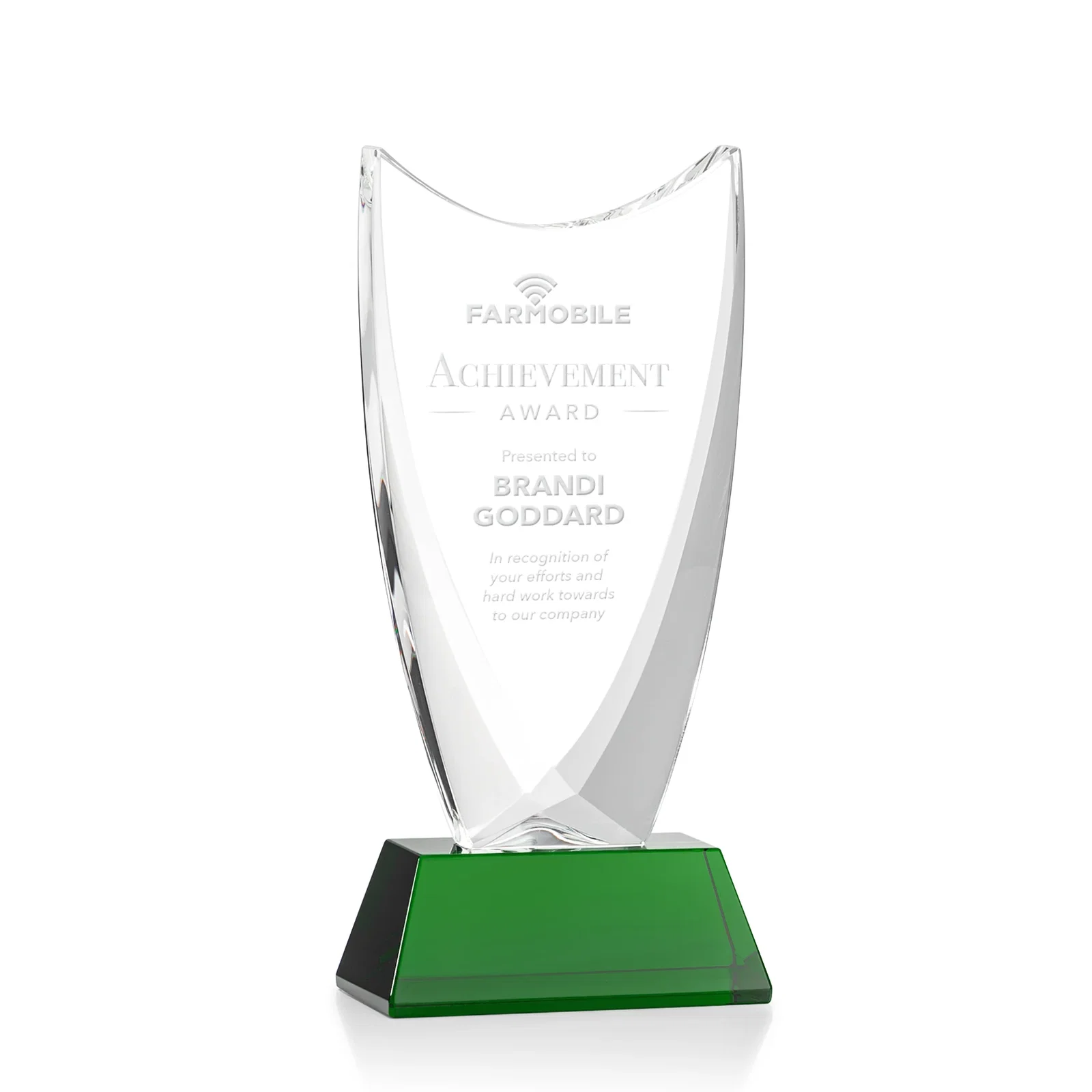 Custom Optical Crystal Upright Award With Tapered Concave Top, awards for company anniversary events
