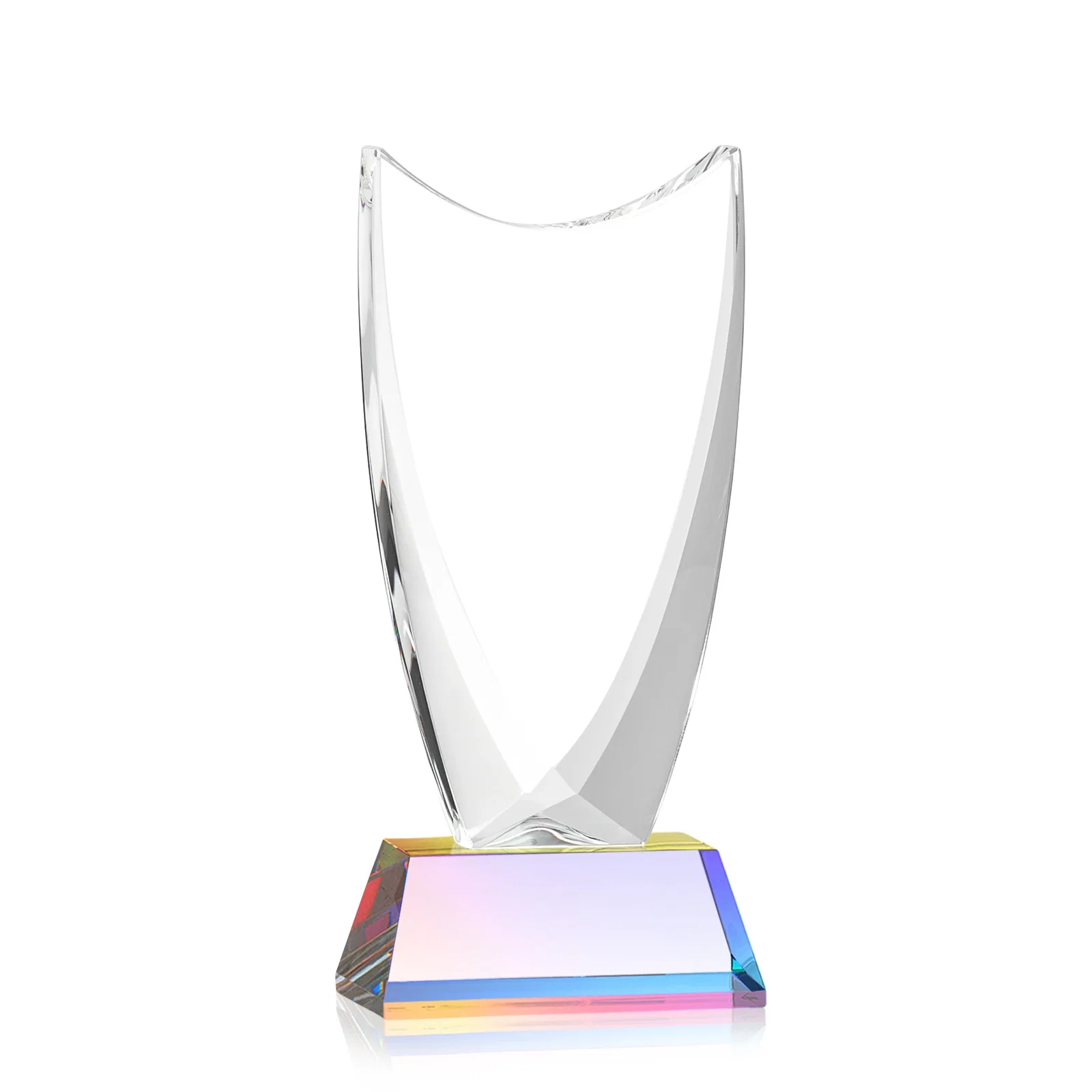 Personalized Optical Crystal Upright Award With Tapered Concave Top, awards, with your logo for retirement presentations