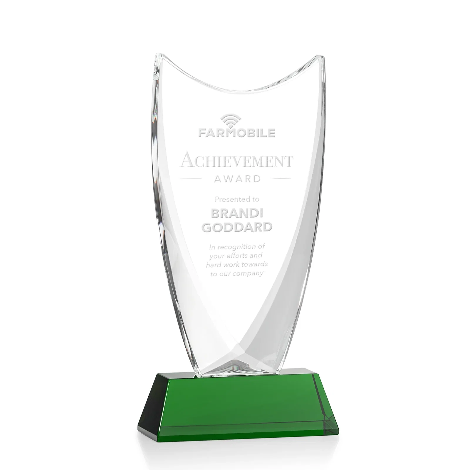 Personalized Optical Crystal Upright Award With Tapered Concave Top, awards for employee recognition