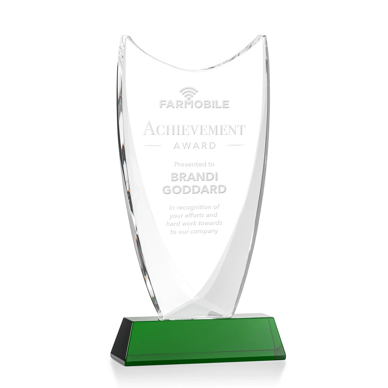 Personalized Optical Crystal Upright Award With Tapered Concave Top, awards for corporate award ceremonies