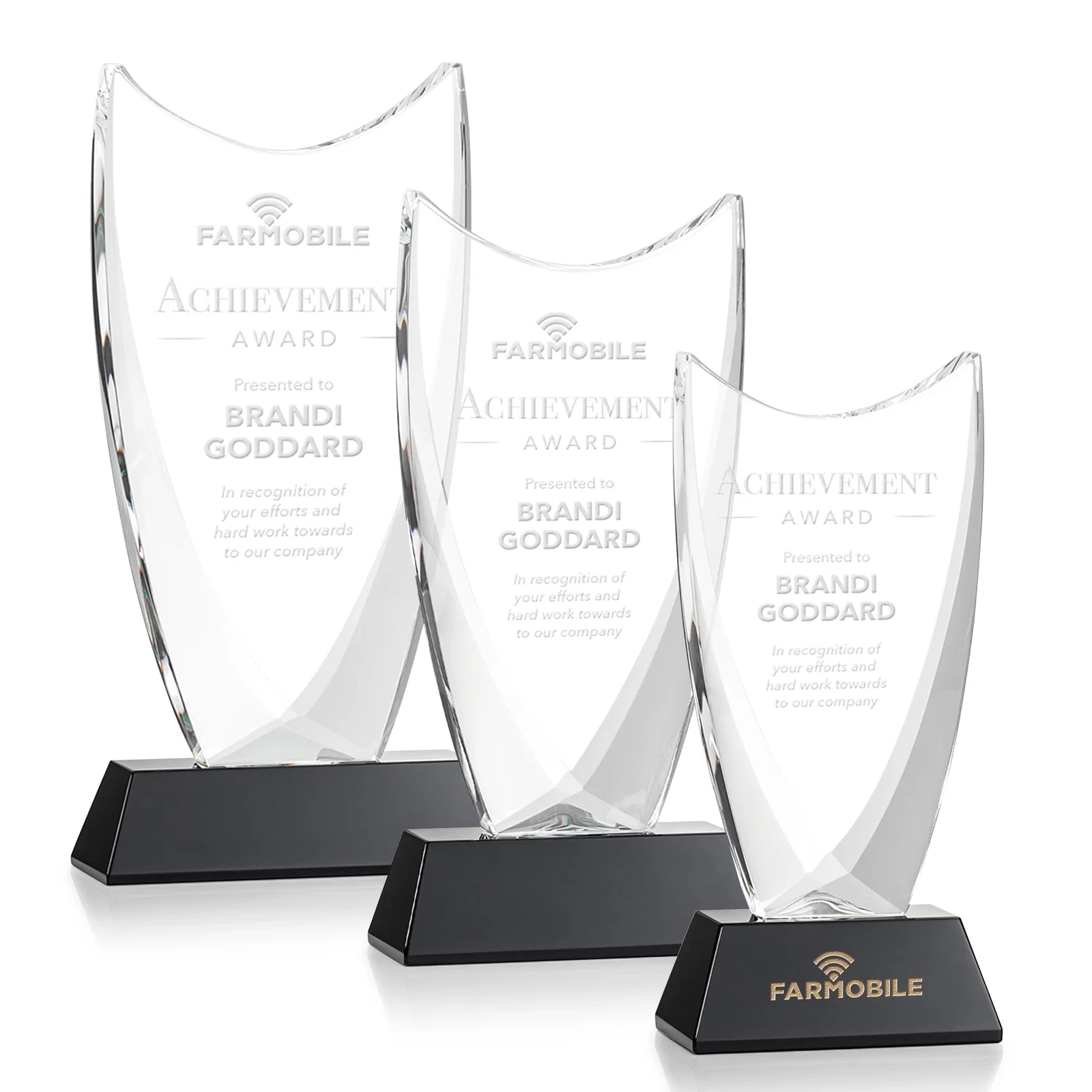 Personalized Optical Crystal Upright Award With Tapered Concave Top, awards for service anniversary gifts