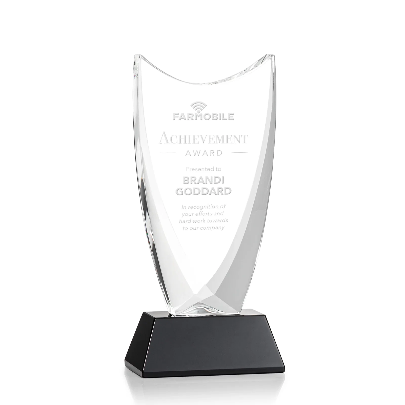 Personalized Optical Crystal Upright Award With Tapered Concave Top, awards for sales achievement awards