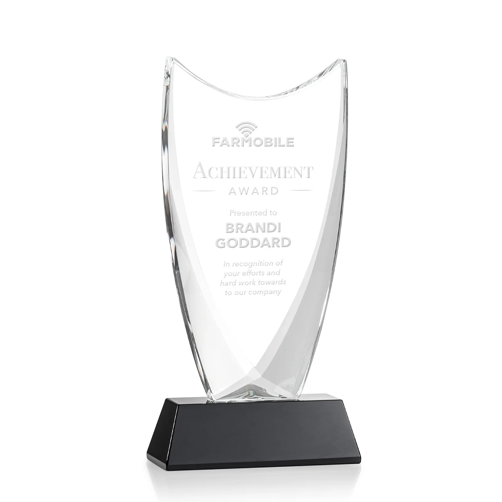 Personalized Optical Crystal Upright Award With Tapered Concave Top, awards for retirement presentations