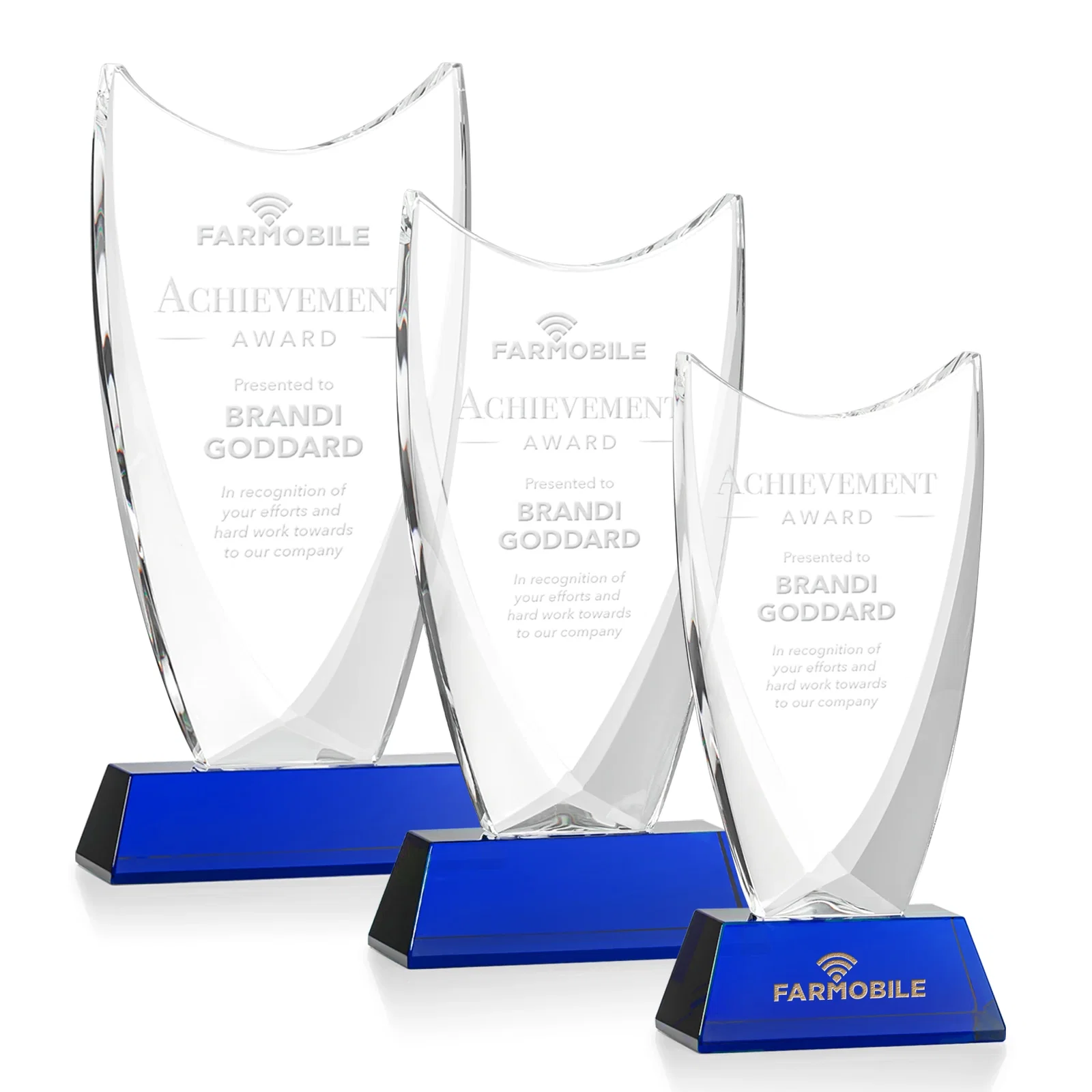 Personalized Optical Crystal Upright Award With Tapered Concave Top, awards for donor appreciation