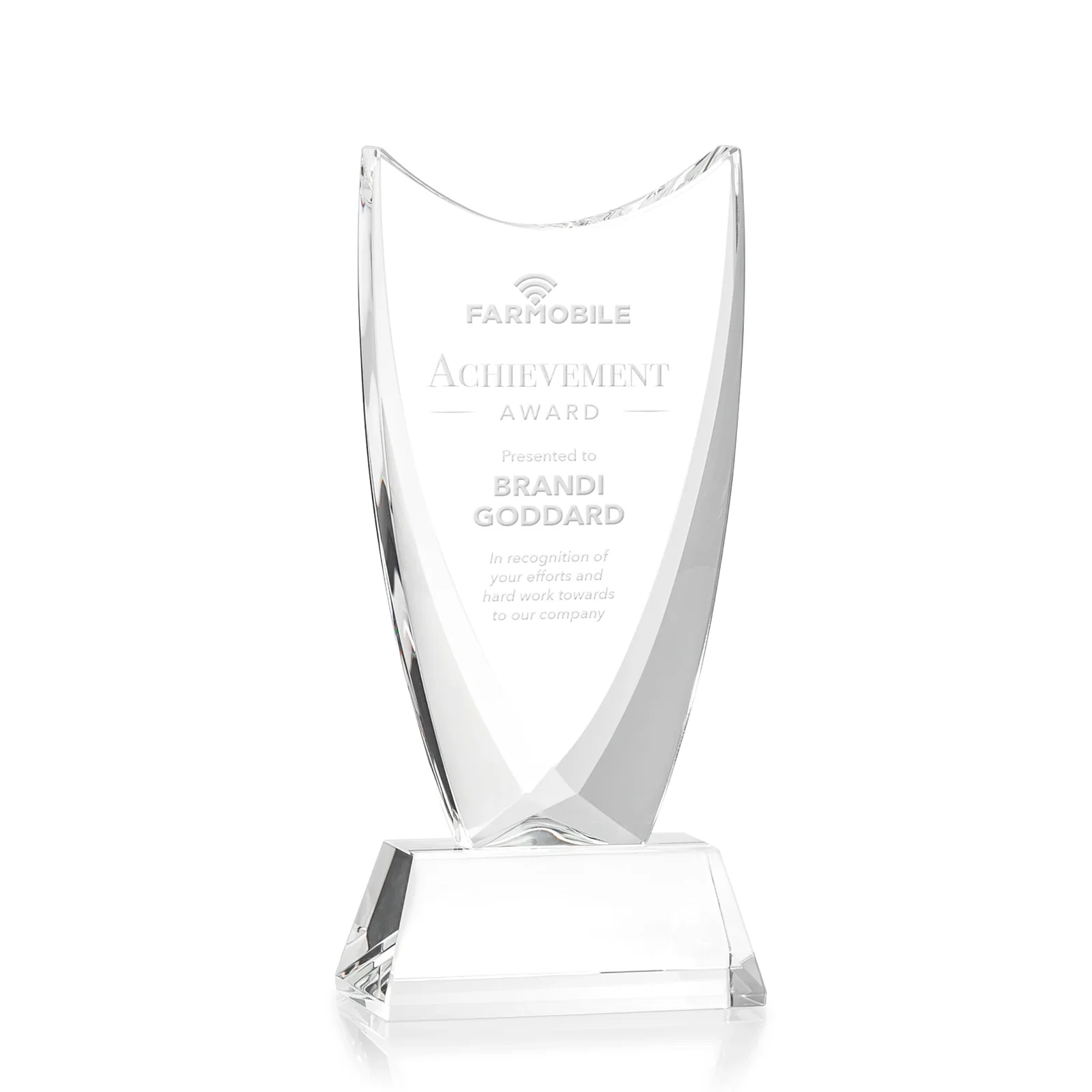 Custom Optical Crystal Upright Award With Tapered Concave Top, awards for corporate award ceremonies