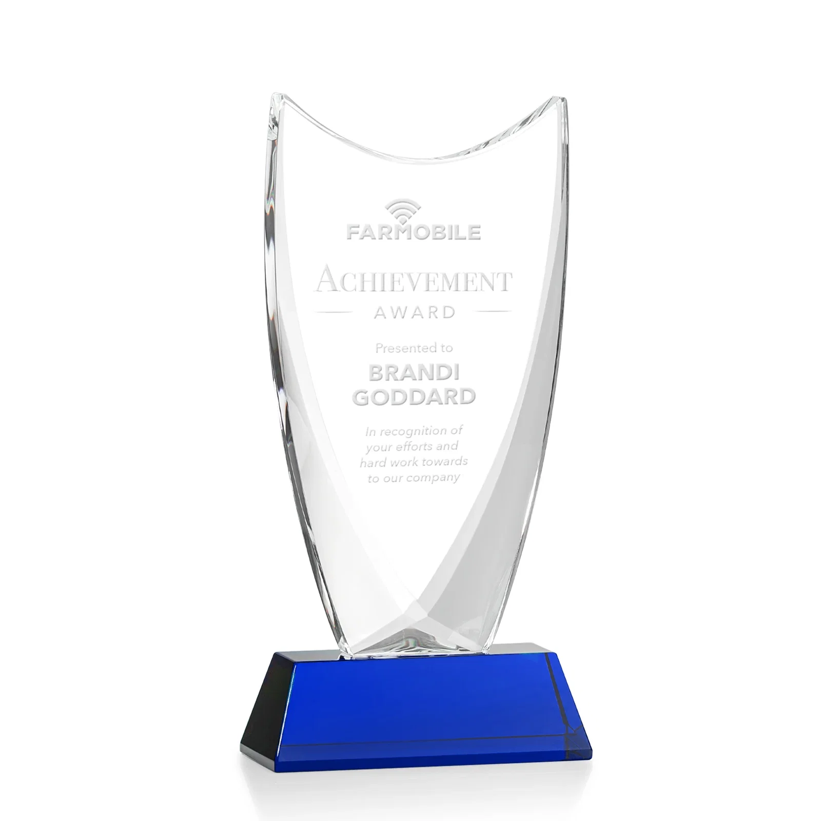 Personalized Optical Crystal Upright Award With Tapered Concave Top, awards for safety achievement programs