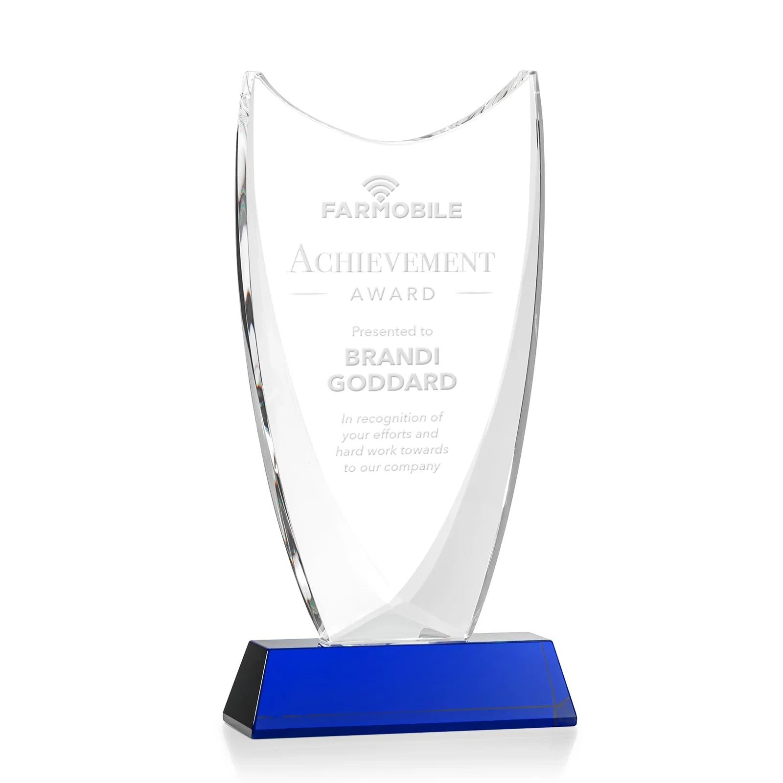 Personalized Optical Crystal Upright Award With Tapered Concave Top, awards for volunteer appreciation