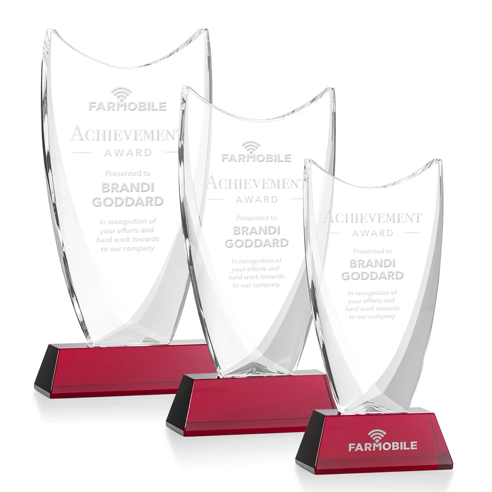 Personalized Optical Crystal Upright Award With Tapered Concave Top, awards for dealer and partner awards