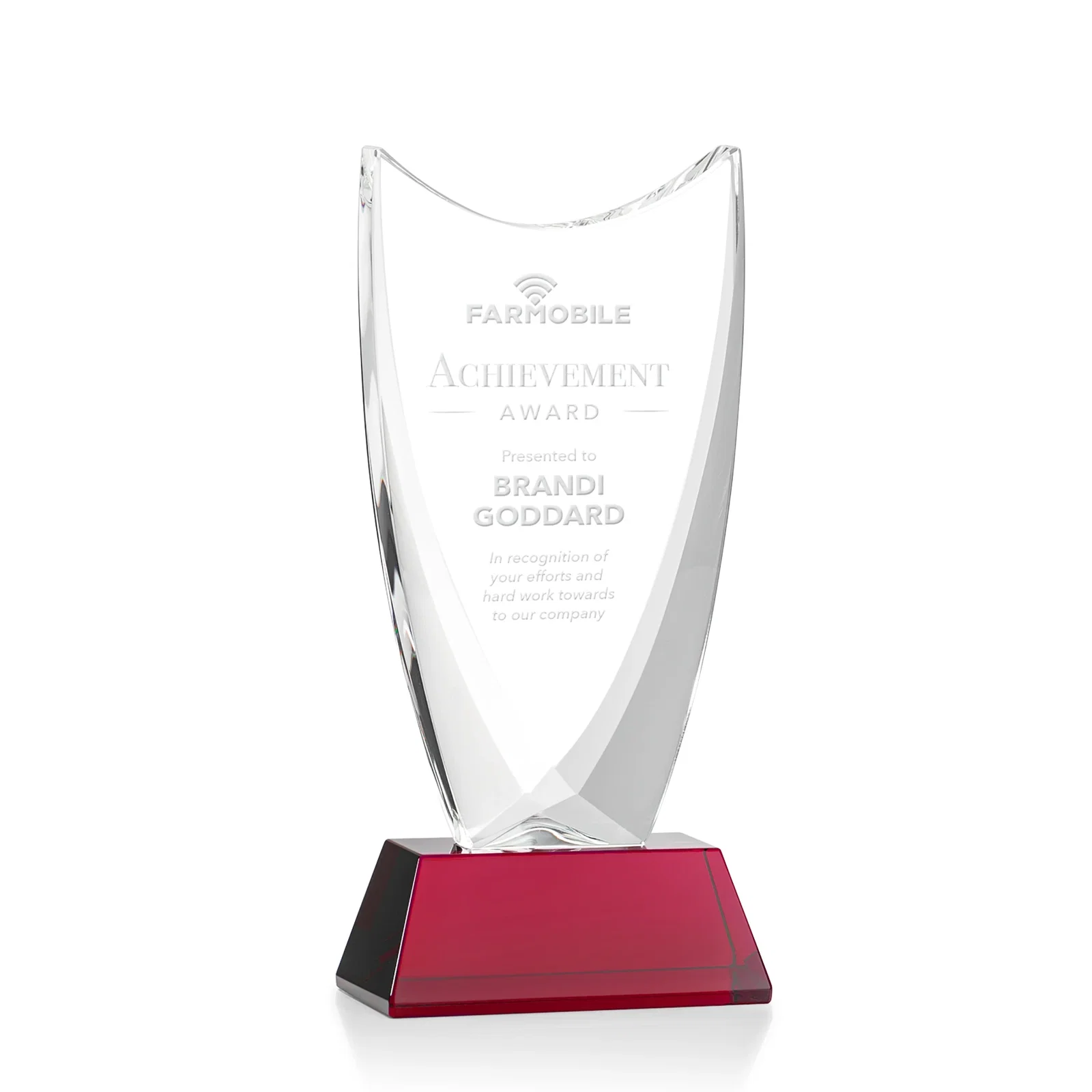 Personalized Optical Crystal Upright Award With Tapered Concave Top, awards for company anniversary events