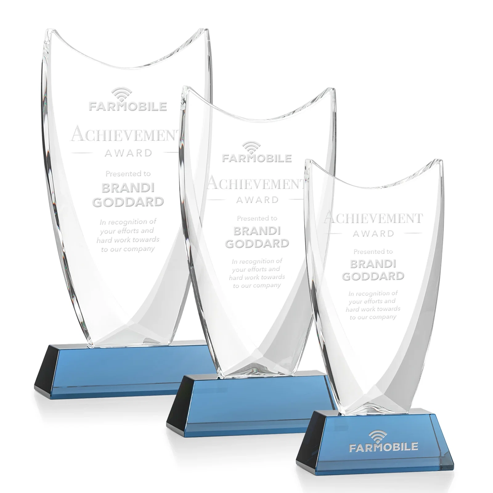Promotional Optical Crystal Upright Award With Tapered Concave Top, awards for service anniversary gifts