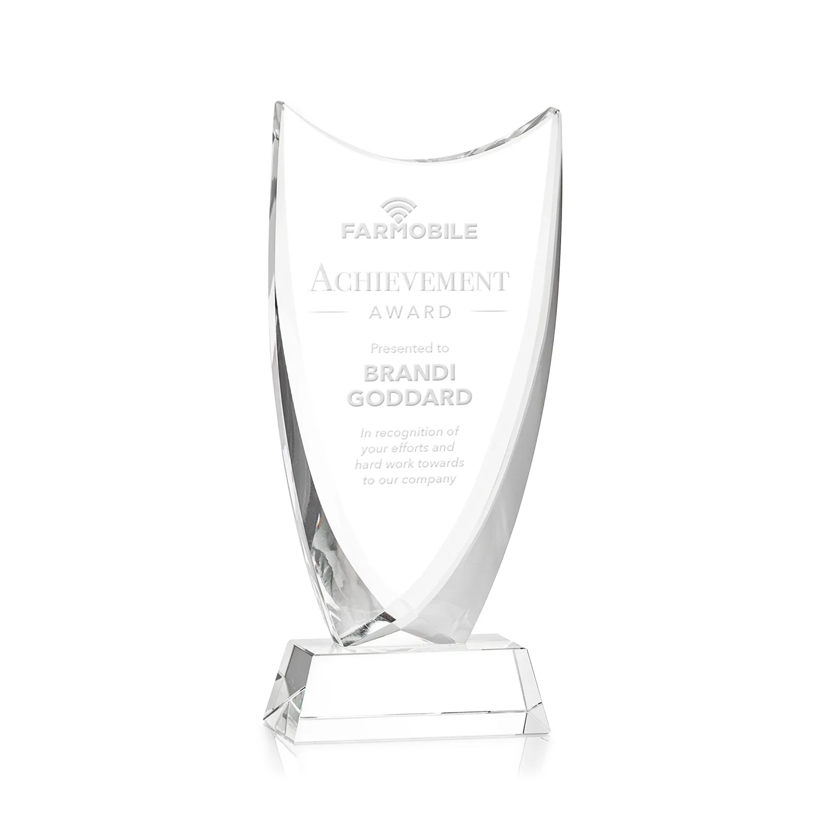 Custom Optical Crystal Upright Award With Tapered Concave Top, awards for service anniversary gifts