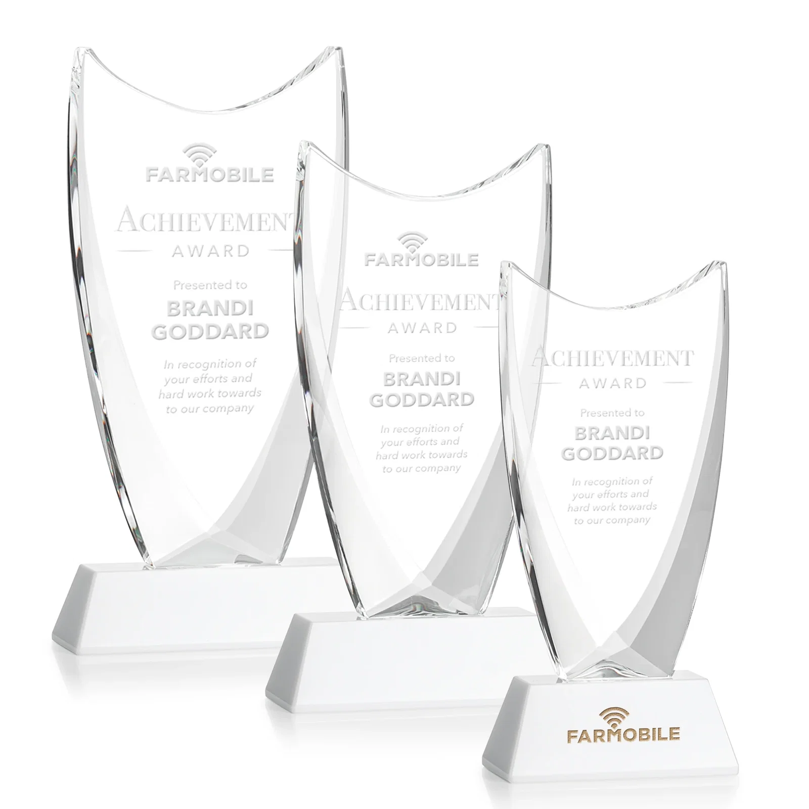 Promotional Optical Crystal Upright Award With Tapered Concave Top, awards for donor appreciation