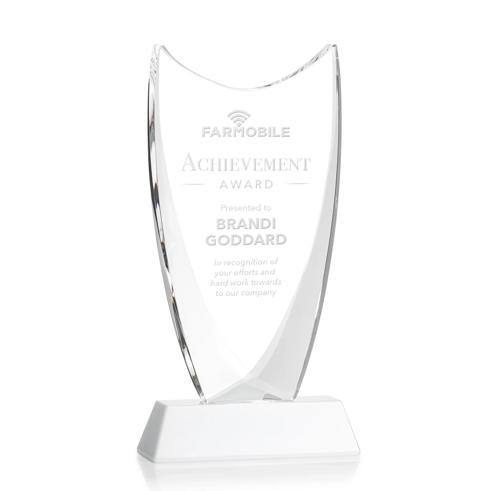 Promotional Optical Crystal Upright Award With Tapered Concave Top, awards for volunteer appreciation