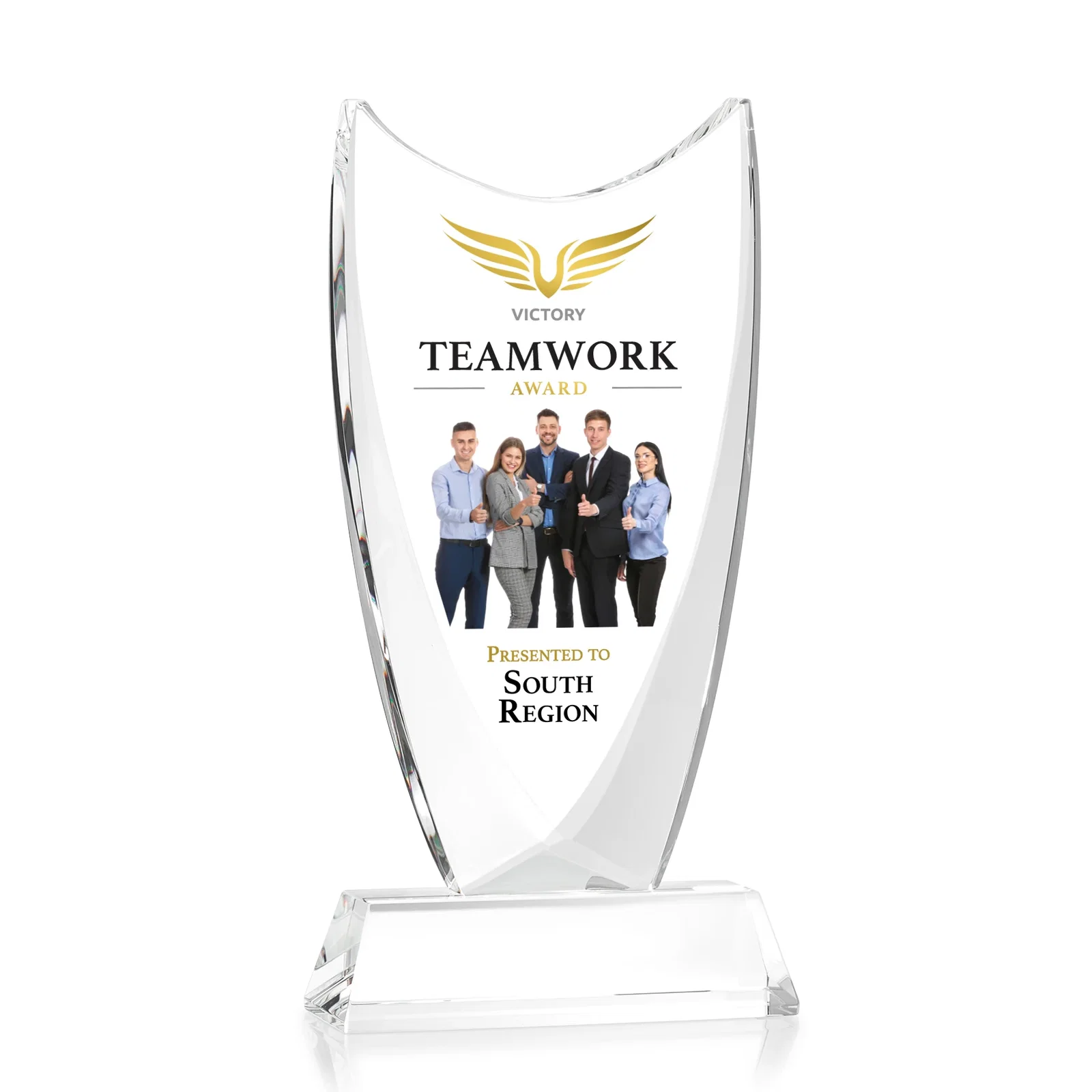 Branded Optical Crystal Upright Award With Tapered Concave Top, awards for corporate award ceremonies