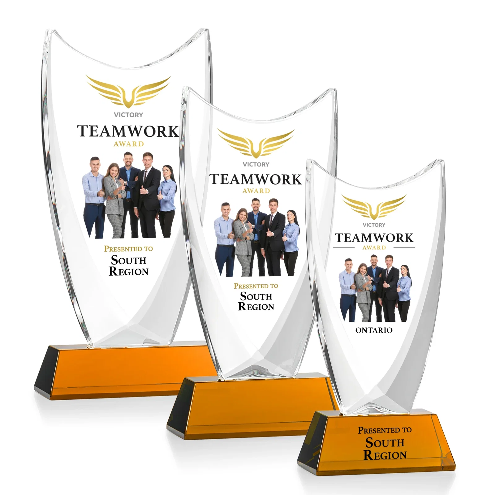 Branded Optical Crystal Upright Award With Tapered Concave Top, awards for service anniversary gifts