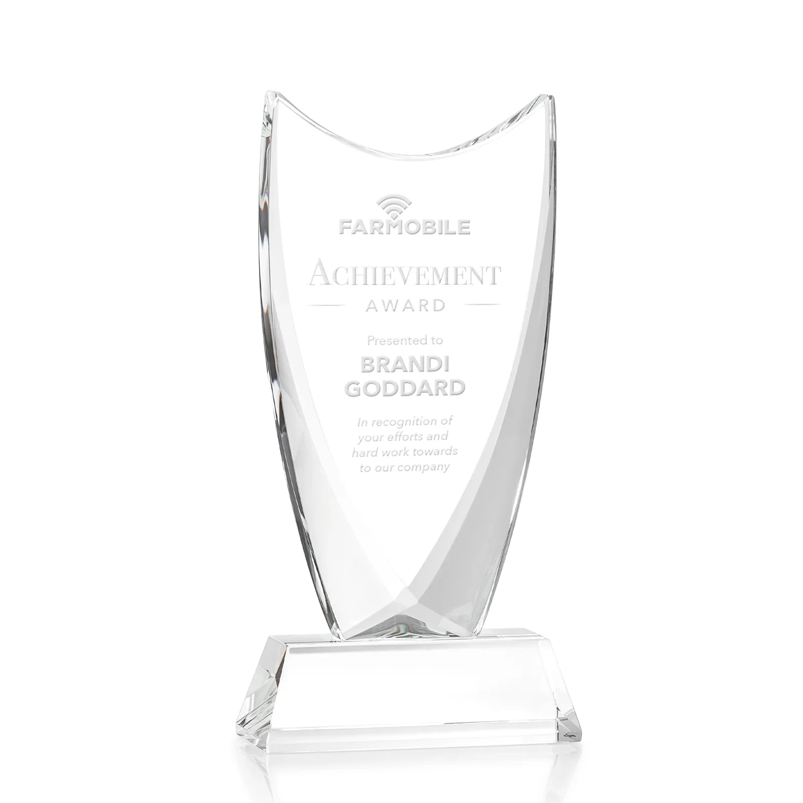 Custom Optical Crystal Upright Award With Tapered Concave Top, awards for sales achievement awards