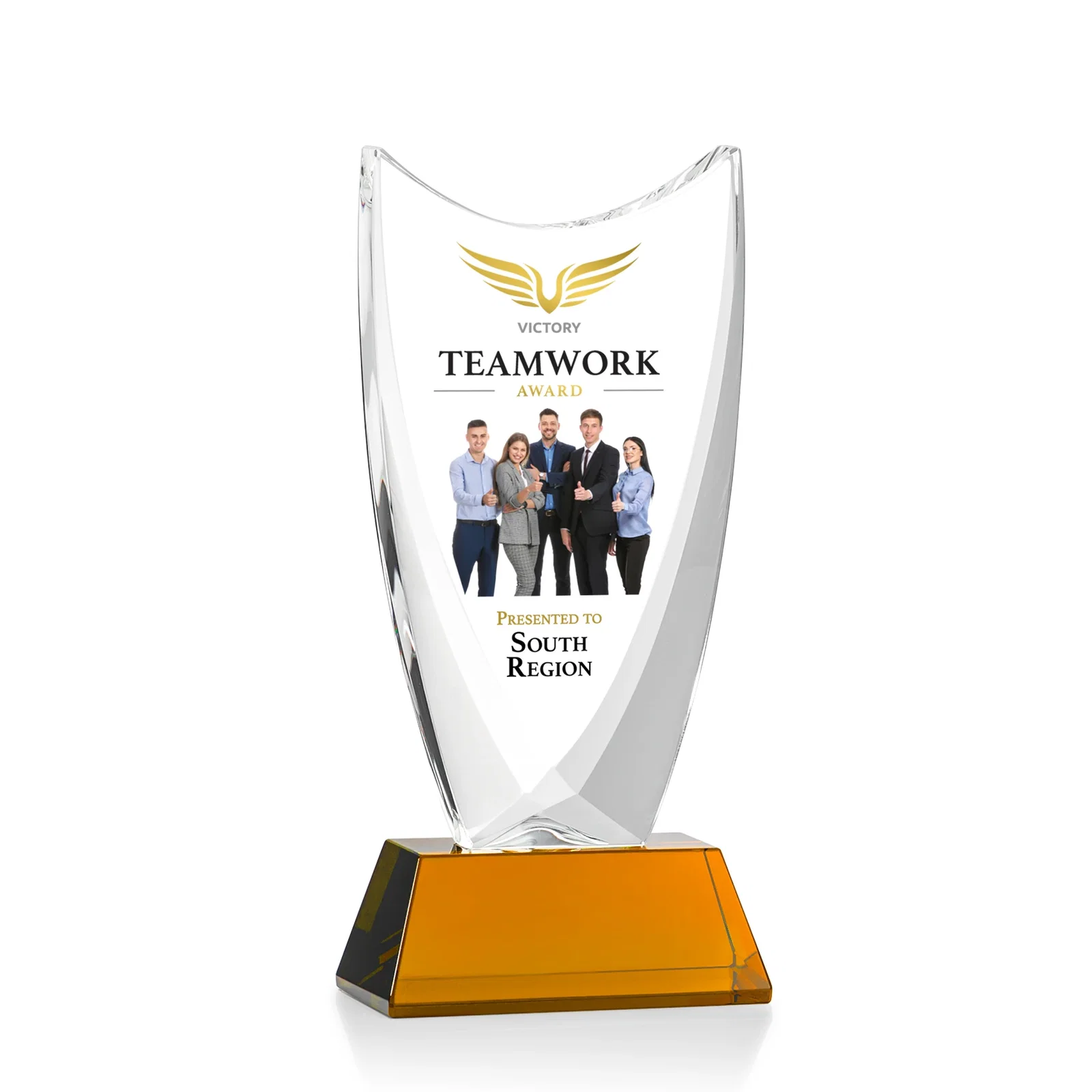 Branded Optical Crystal Upright Award With Tapered Concave Top, awards for sales achievement awards