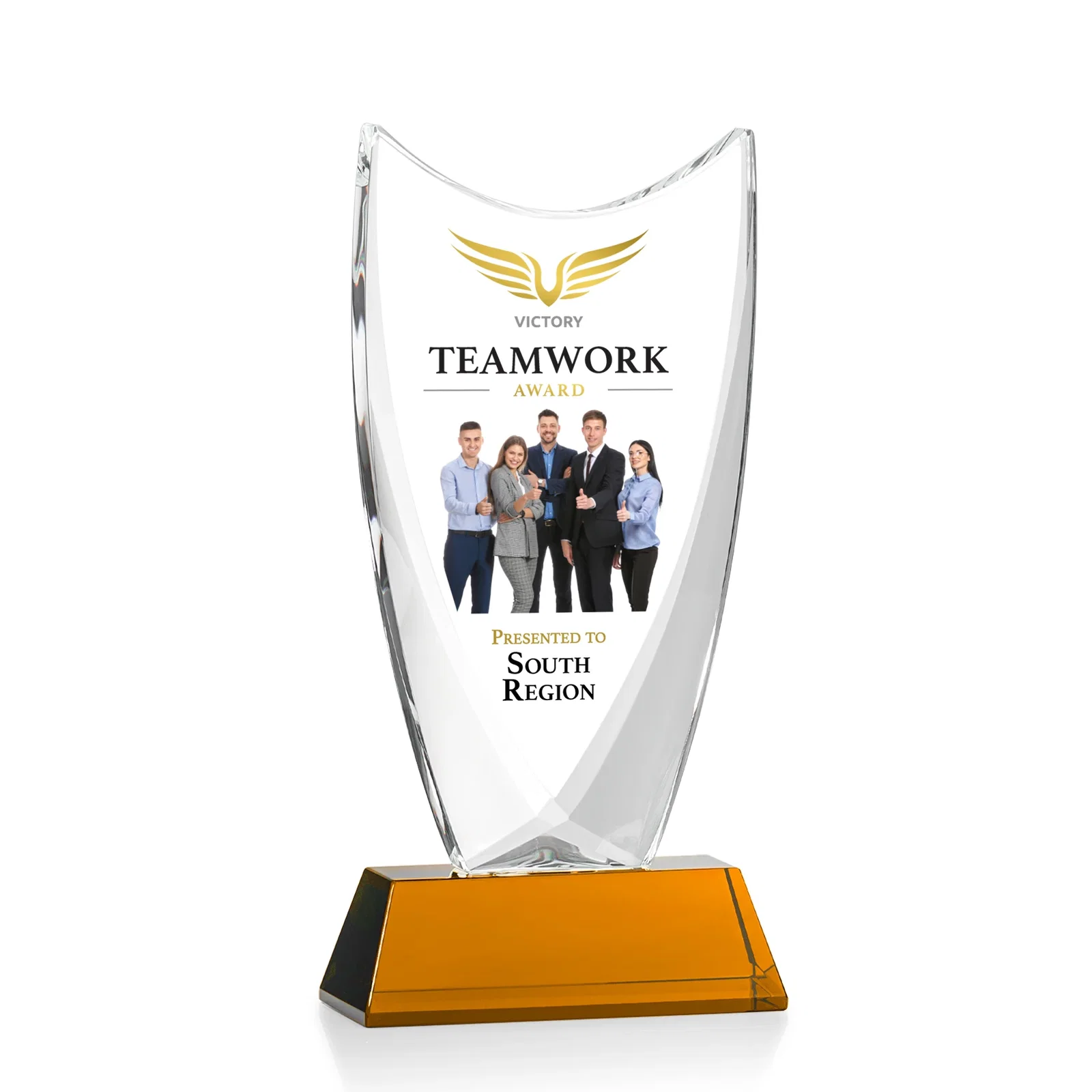 Branded Optical Crystal Upright Award With Tapered Concave Top, awards for retirement presentations