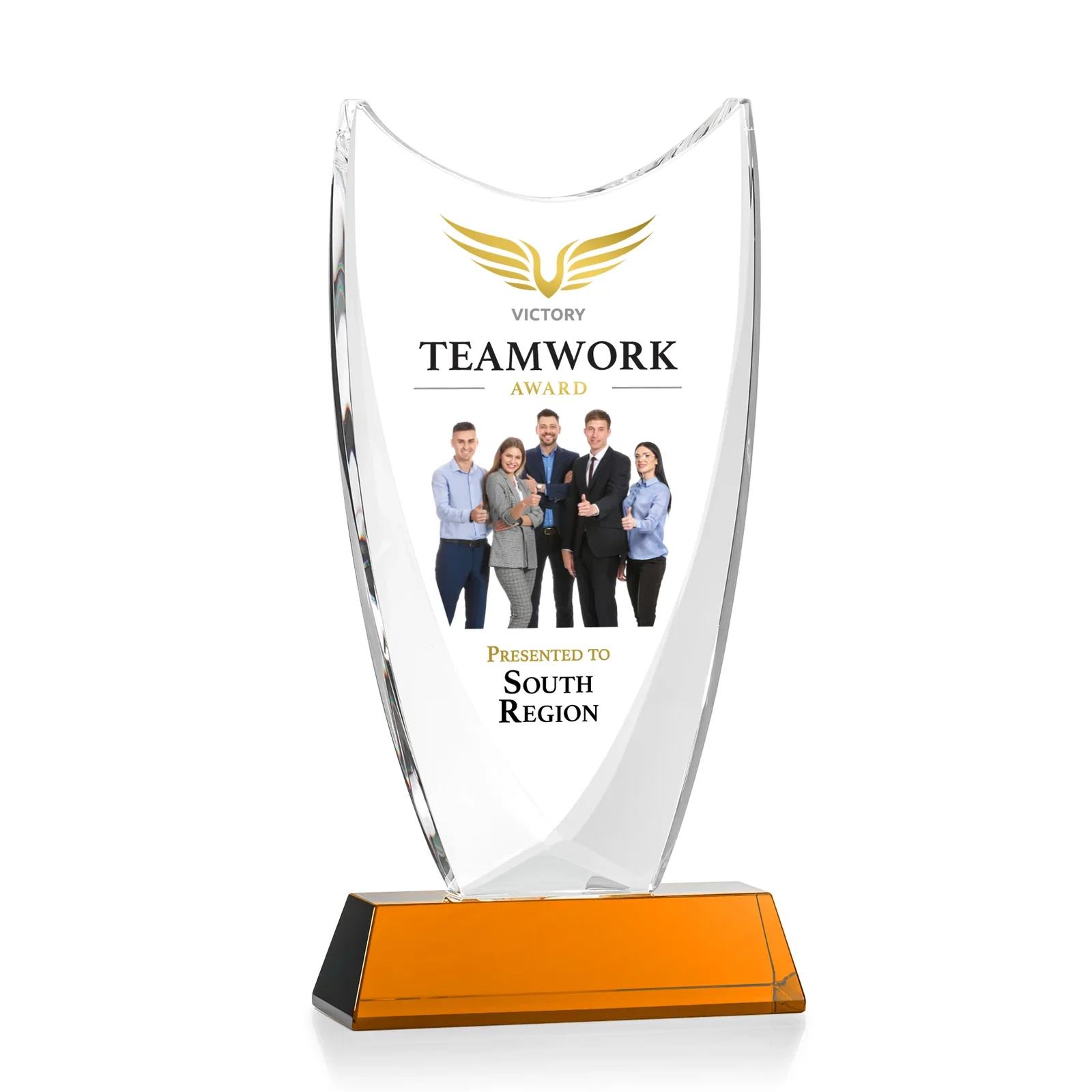 Branded Optical Crystal Upright Award With Tapered Concave Top, awards for team milestone celebrations