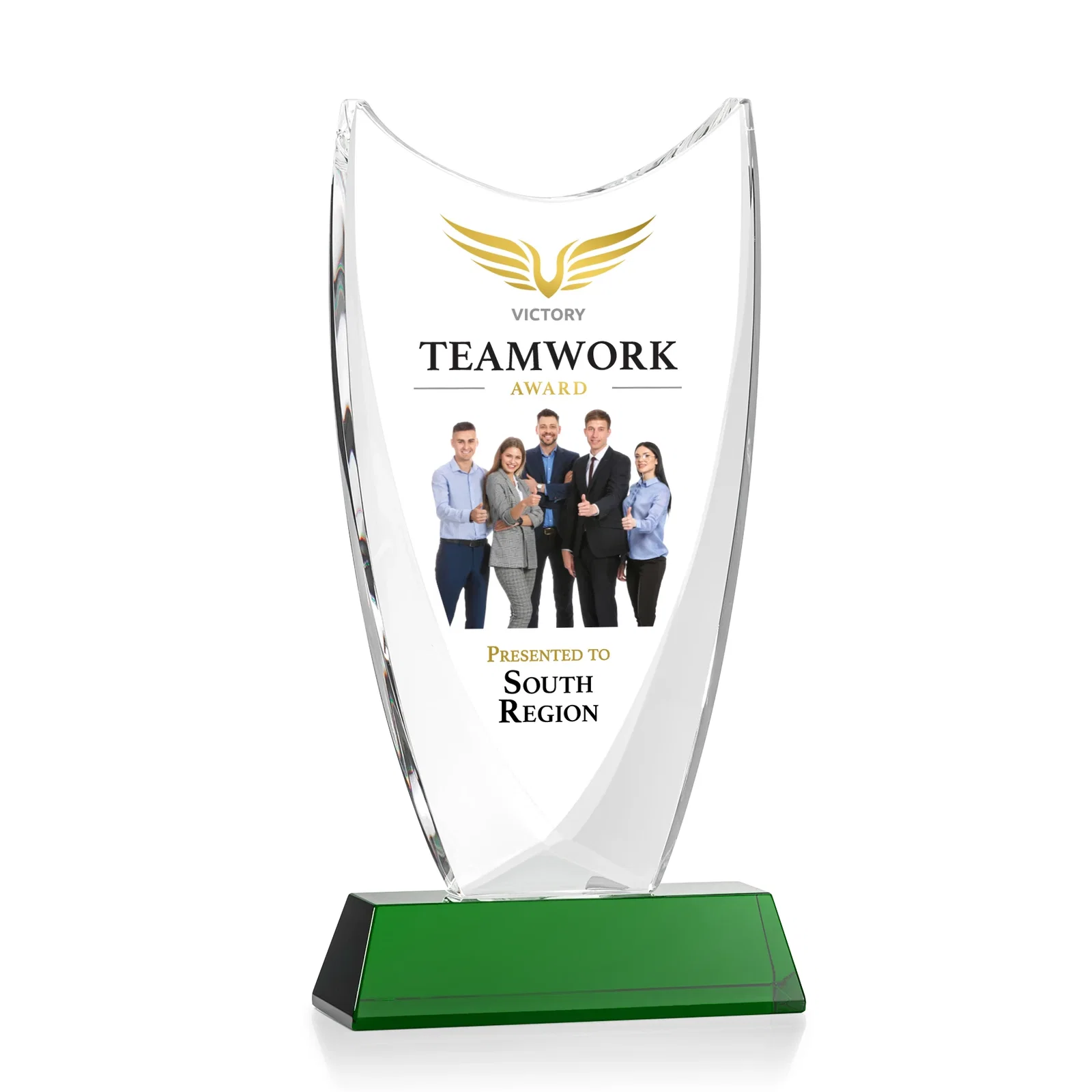 Branded Optical Crystal Upright Award With Tapered Concave Top, awards for volunteer appreciation