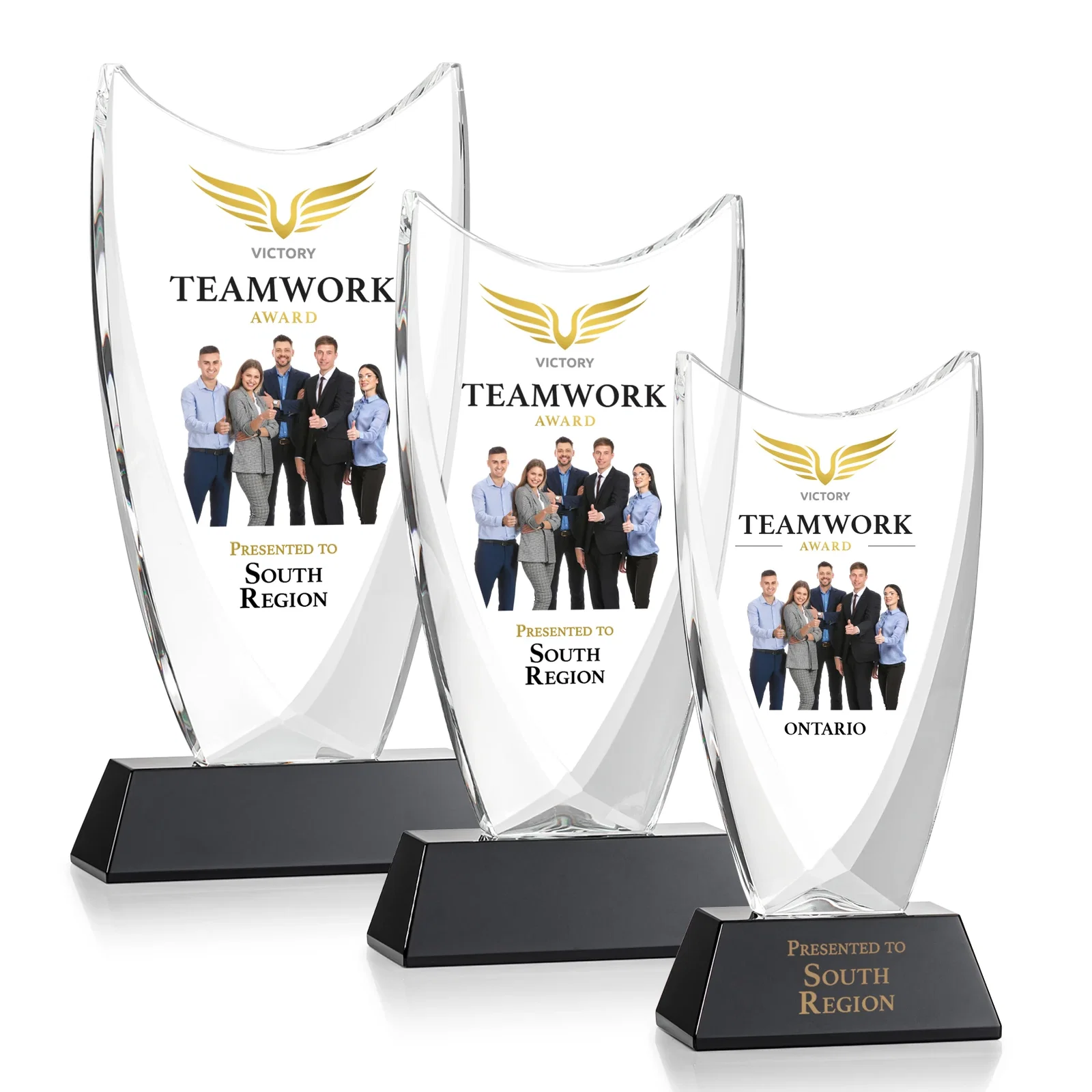 Branded Optical Crystal Upright Award With Tapered Concave Top, awards for dealer and partner awards