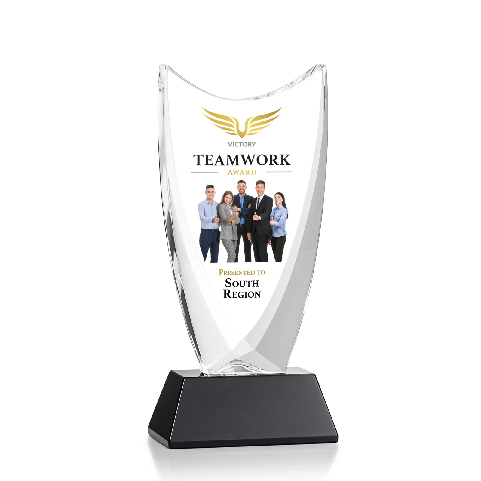 Branded Optical Crystal Upright Award With Tapered Concave Top, awards for company anniversary events