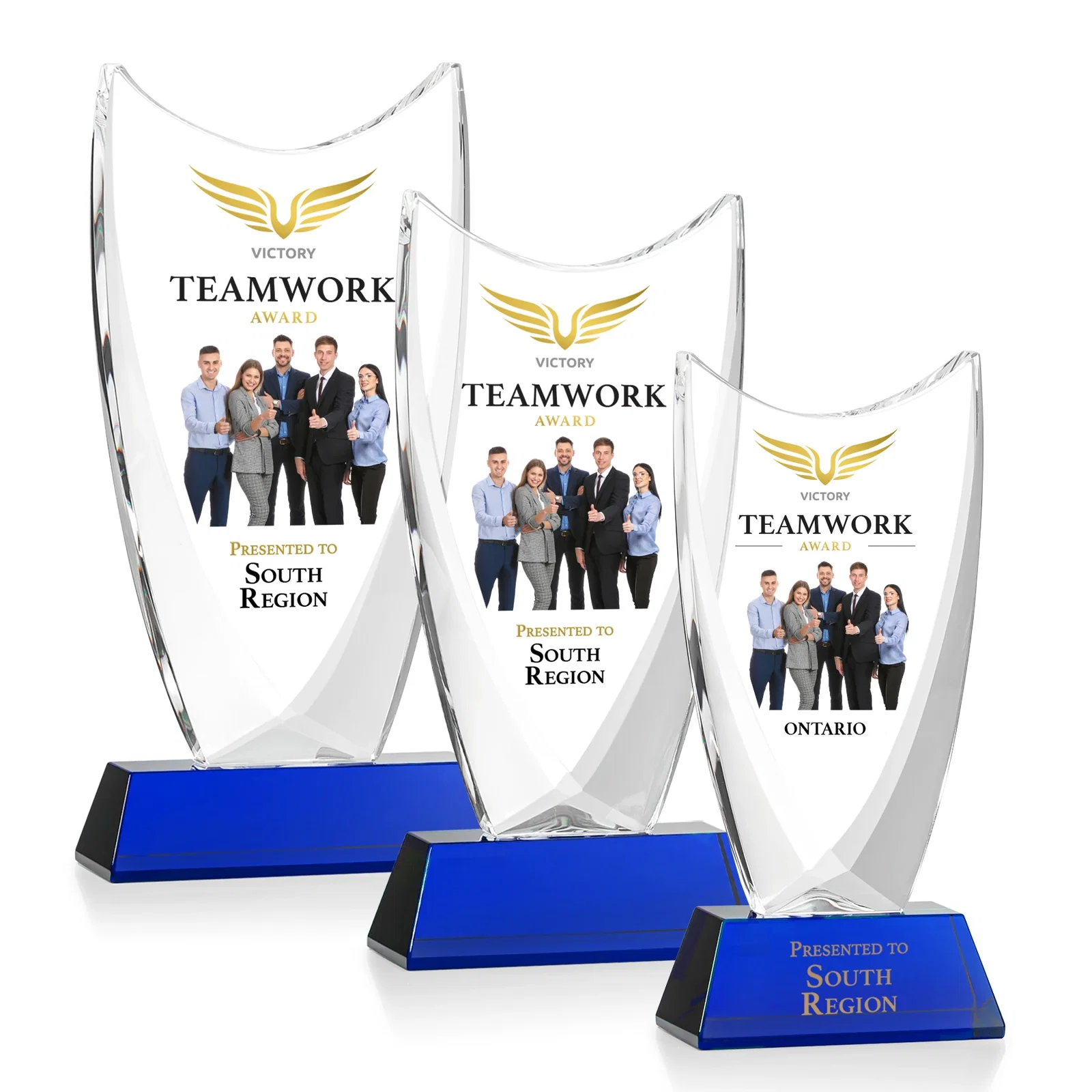 Custom printed Optical Crystal Upright Award With Tapered Concave Top, awards for service anniversary gifts