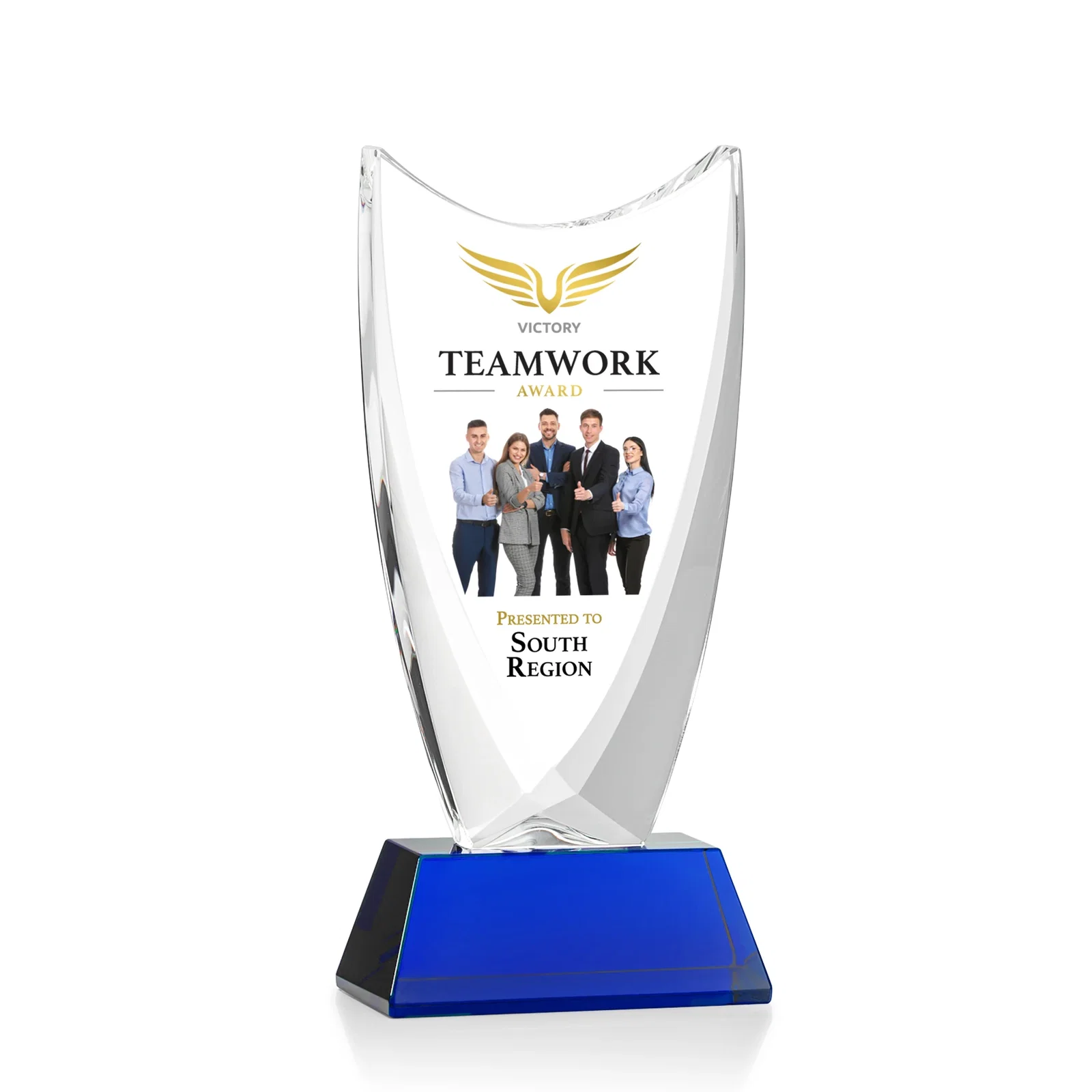 Custom printed Optical Crystal Upright Award With Tapered Concave Top, awards for sales achievement awards