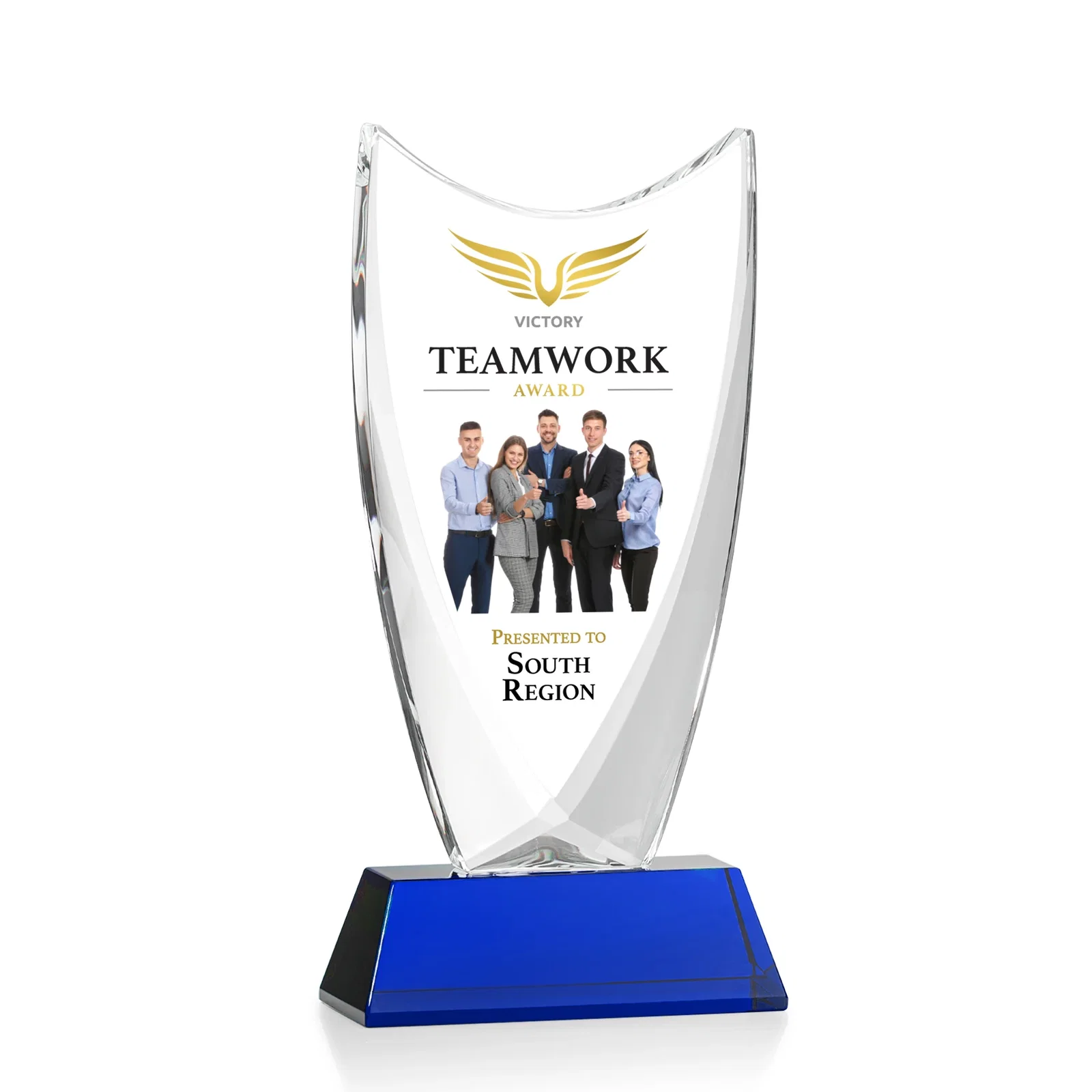 Custom printed Optical Crystal Upright Award With Tapered Concave Top, awards for retirement presentations