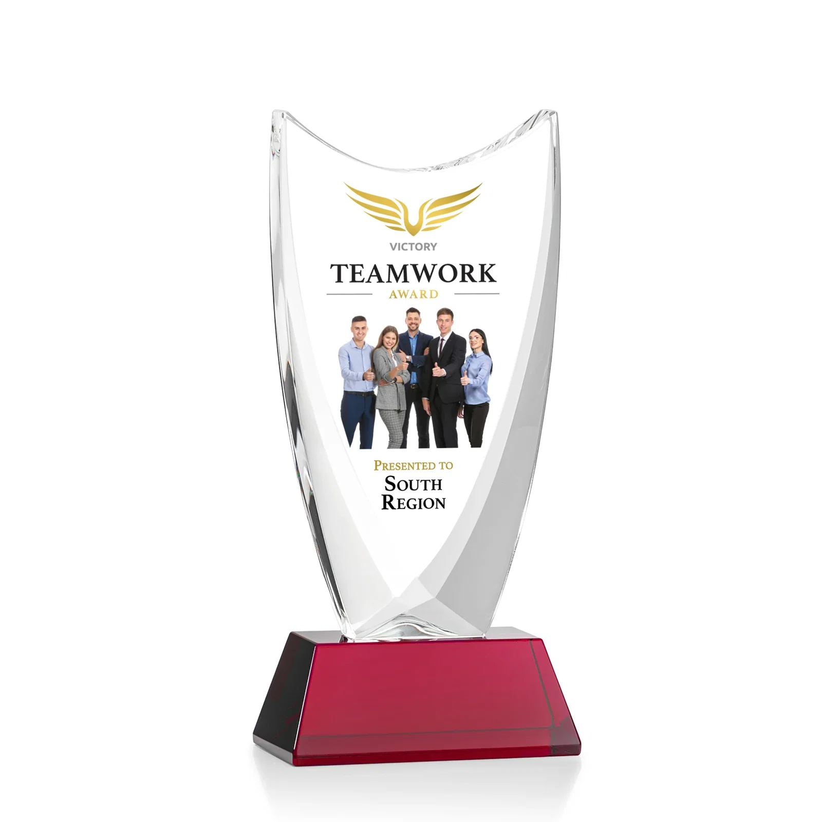 Custom printed Optical Crystal Upright Award With Tapered Concave Top, awards for graduation ceremonies