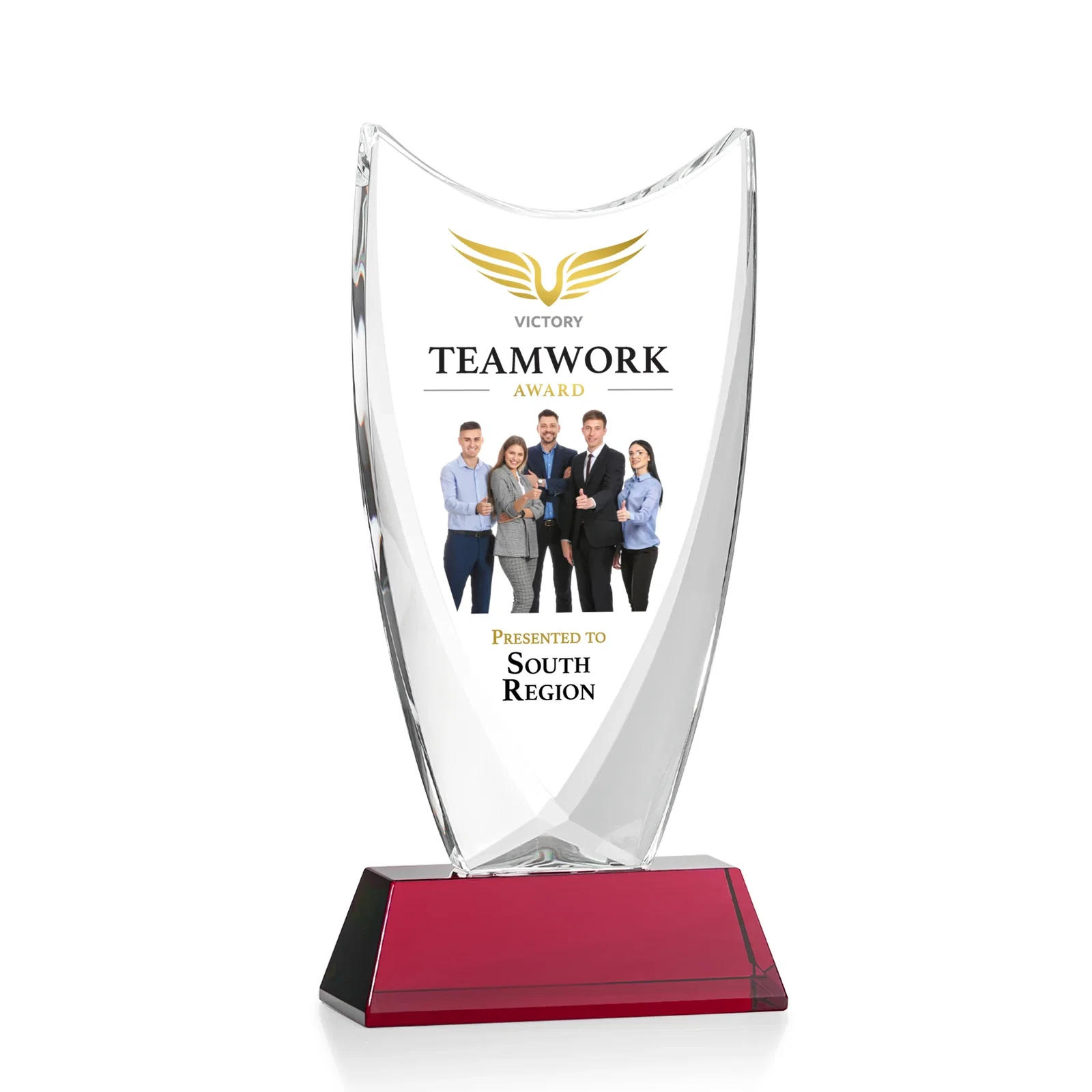 Custom printed Optical Crystal Upright Award With Tapered Concave Top, awards for safety achievement programs